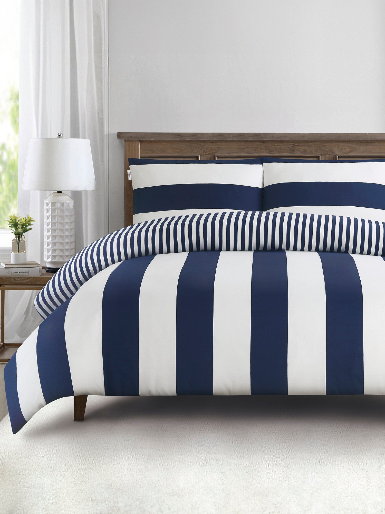 Pure Cotton Block Stripe Duvet Set in Navy Iris – U.S. Polo Assn. UK