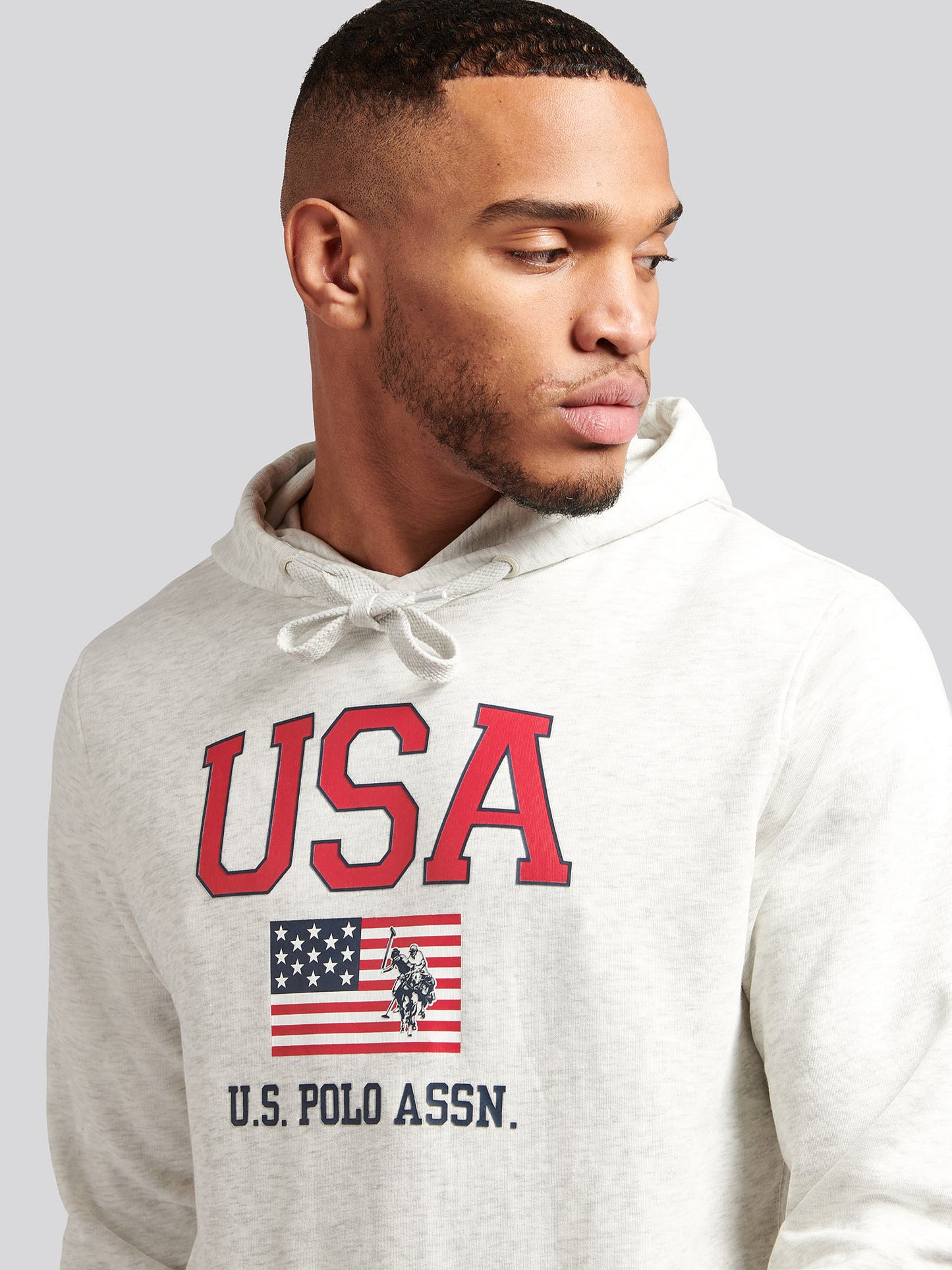 Mens Print USPA OH Hoodie in Light Grey Marl