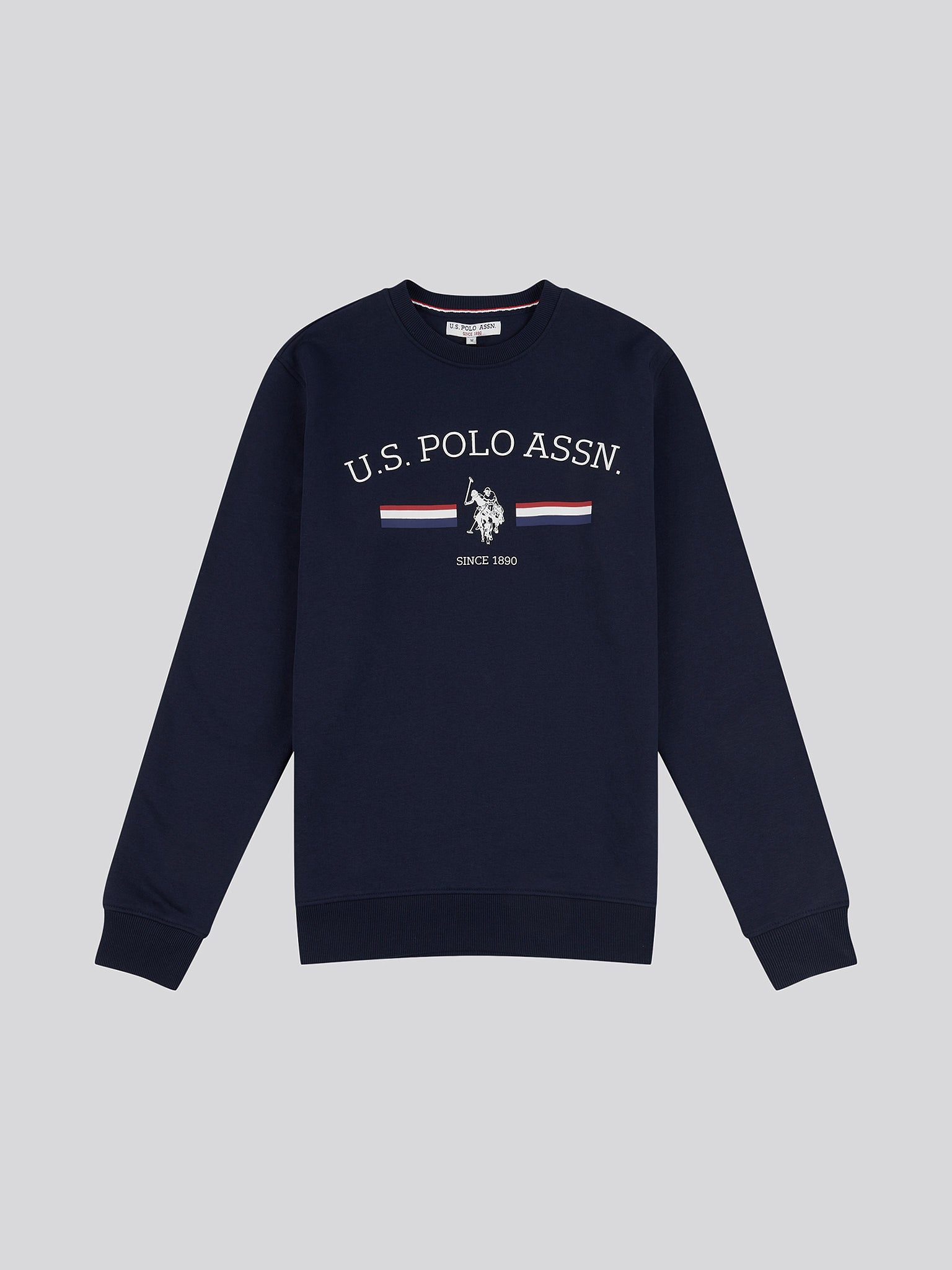Mens Stripe Rider Crew Neck Sweatshirt in Navy Blue – Polo