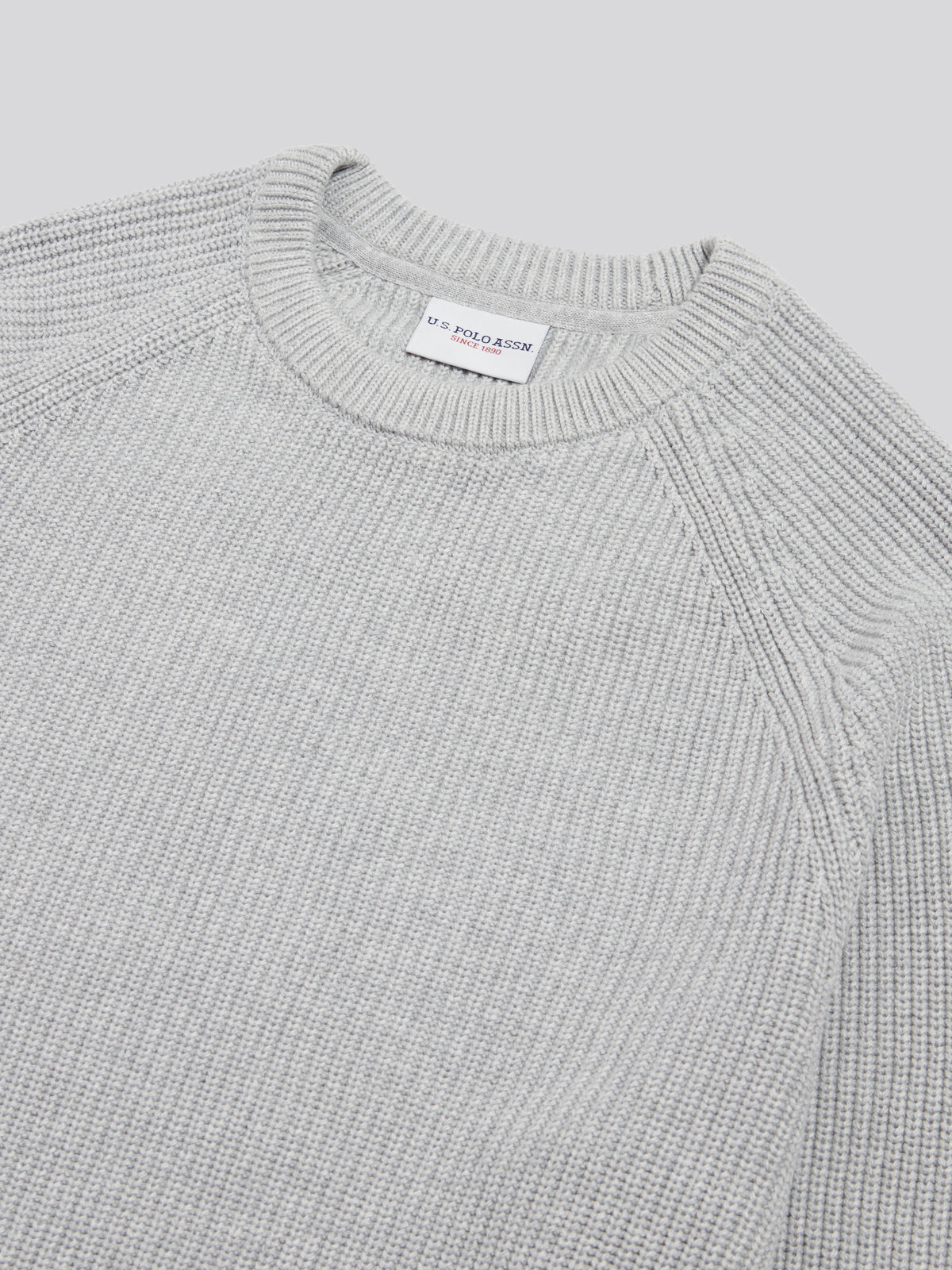 Mens Textured Raglan Crew Neck Jumper Mid Grey Marl