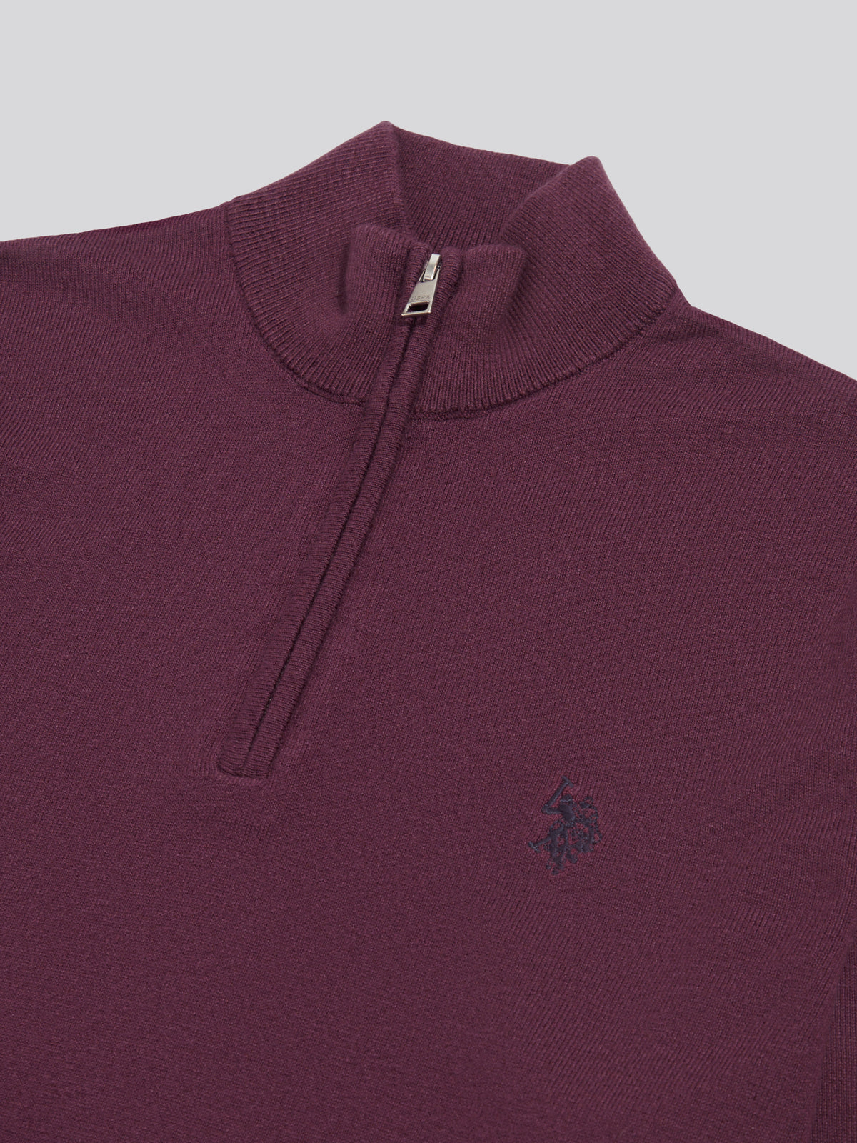 Mens Cotton Funnel Neck 1/4 Zip Knit Fig