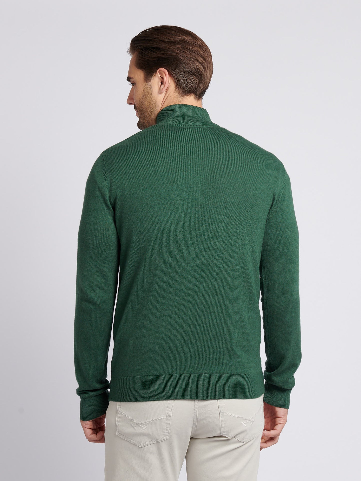 Mens Cotton Funnel Neck 1/4 Zip Knit in Pineneedle