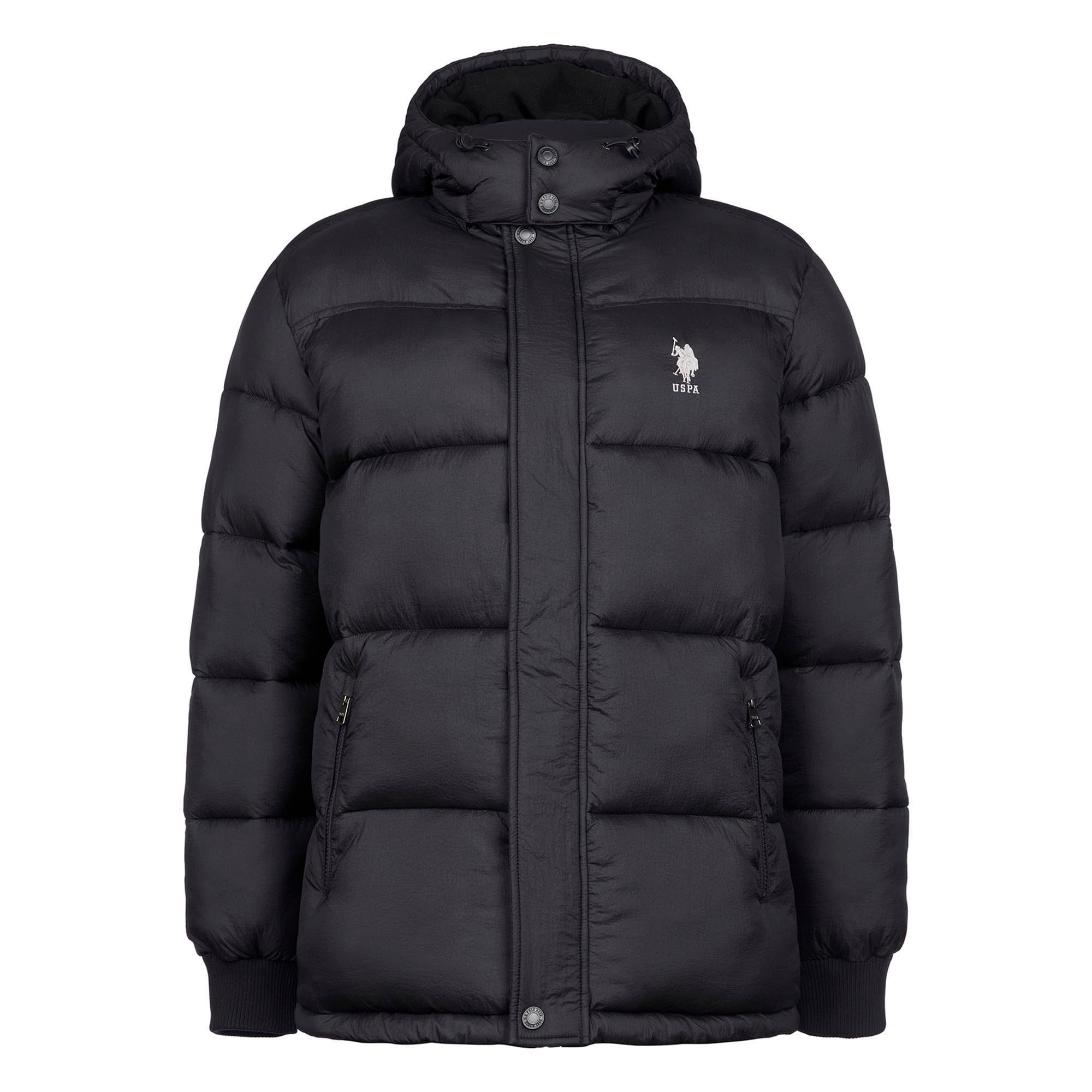 Mens Hooded Quilted Puffer Coat in Black