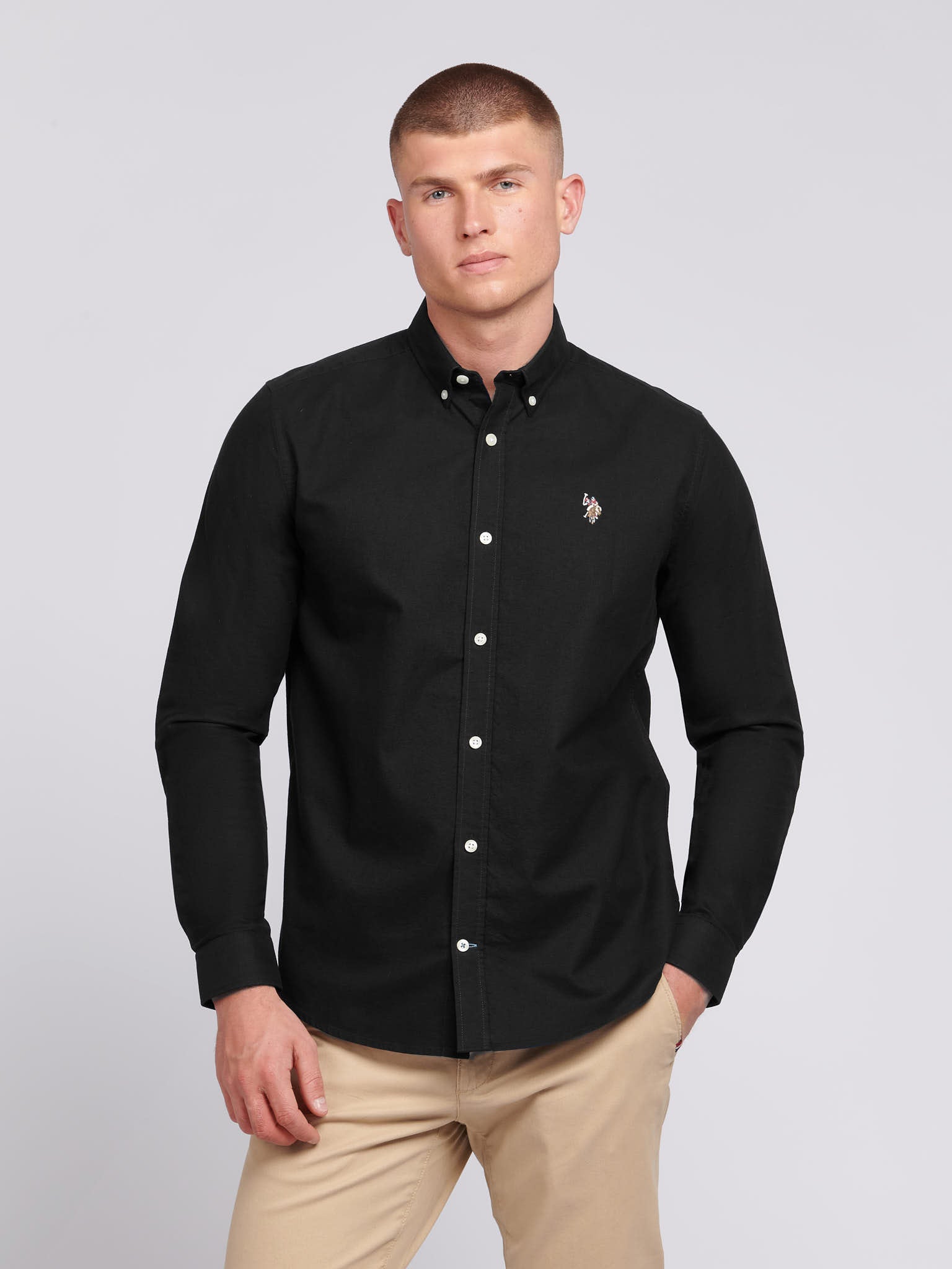 Mens Peached Oxford Shirt in Black – Polo UK