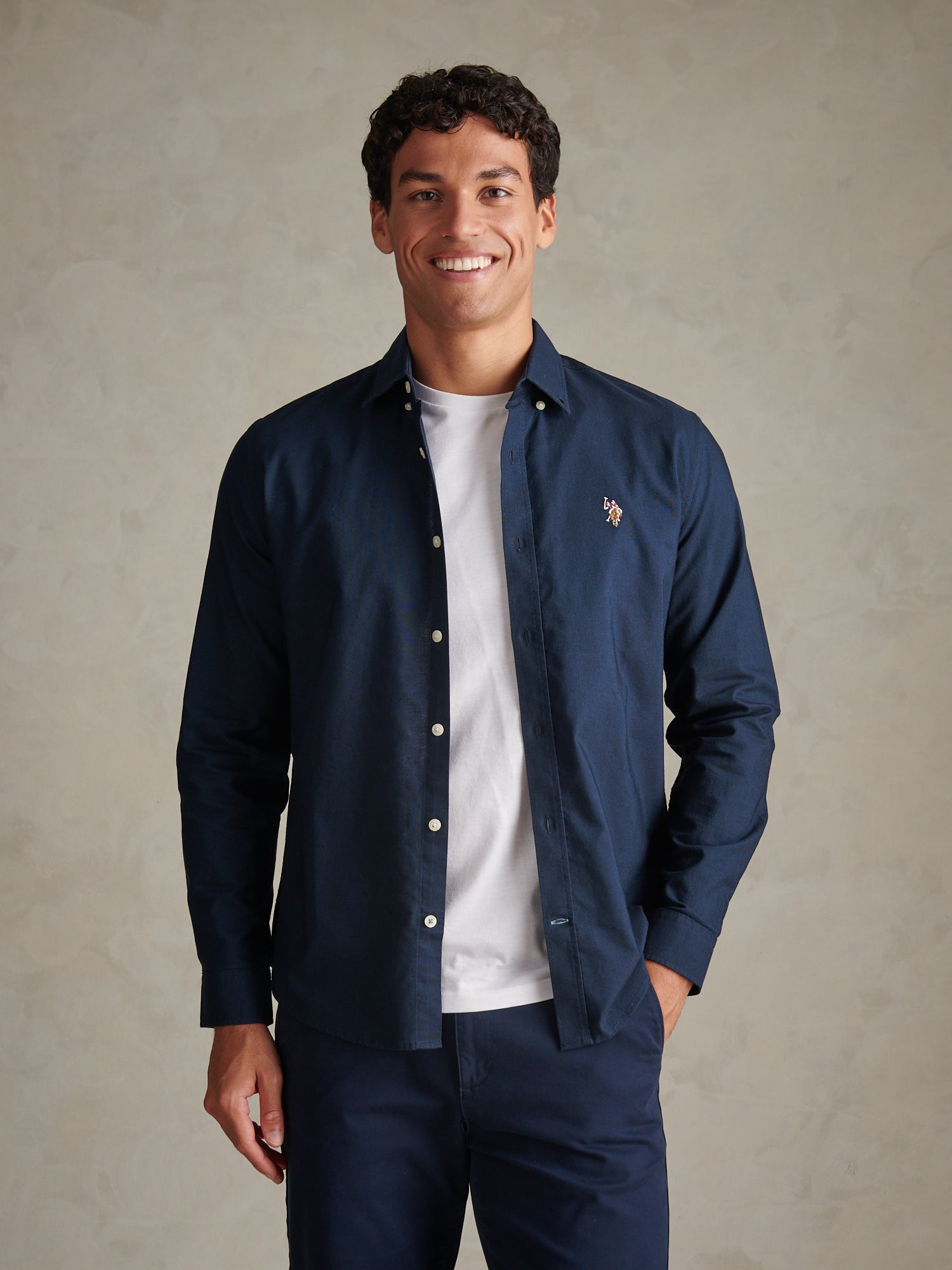 Mens Peached Oxford Shirt Dark Sapphire Navy – U.S. Polo Assn. UK
