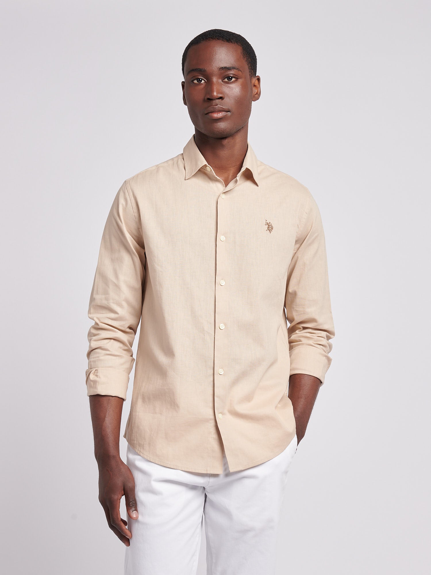 Mens Linen Blend Shirt in Doeskin – Polo UK - Main Image