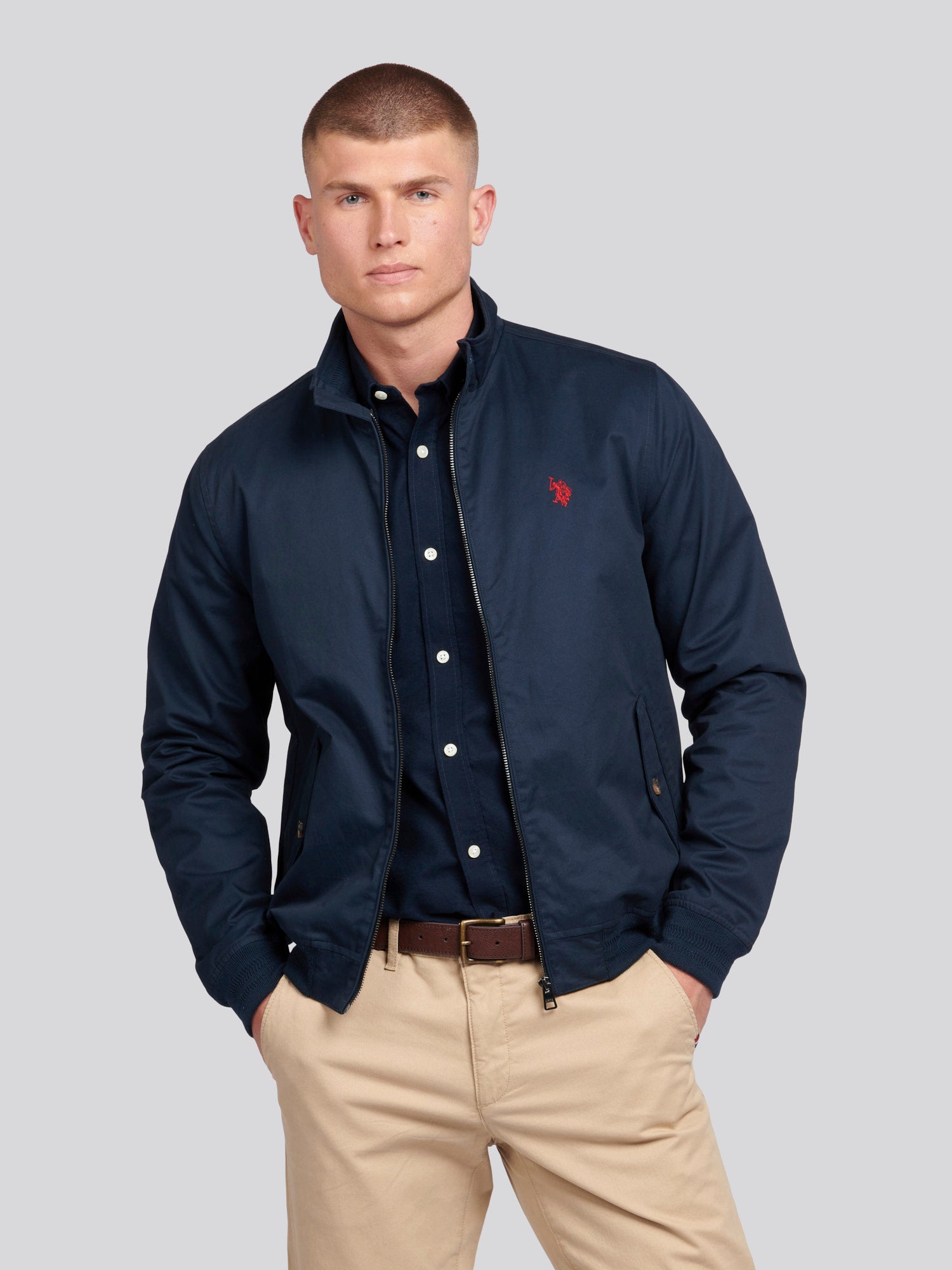 Mens Cotton Twill Harrington Jacket in Dark Sapphire Navy Haute