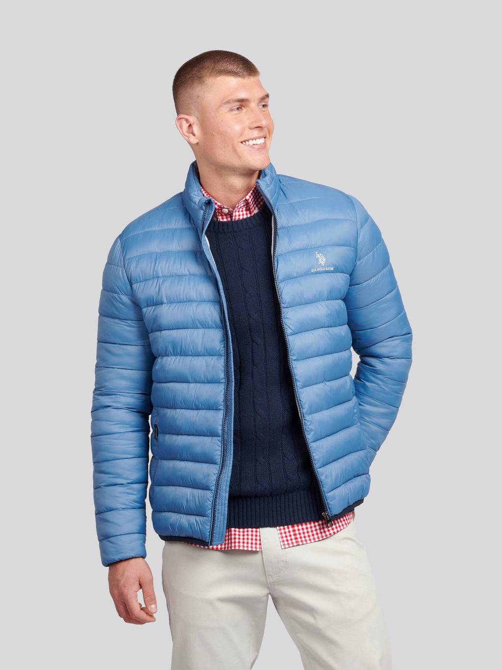 U.S. Polo Assn. Mens Lightweight Bound Quilted Jacket in Blue  