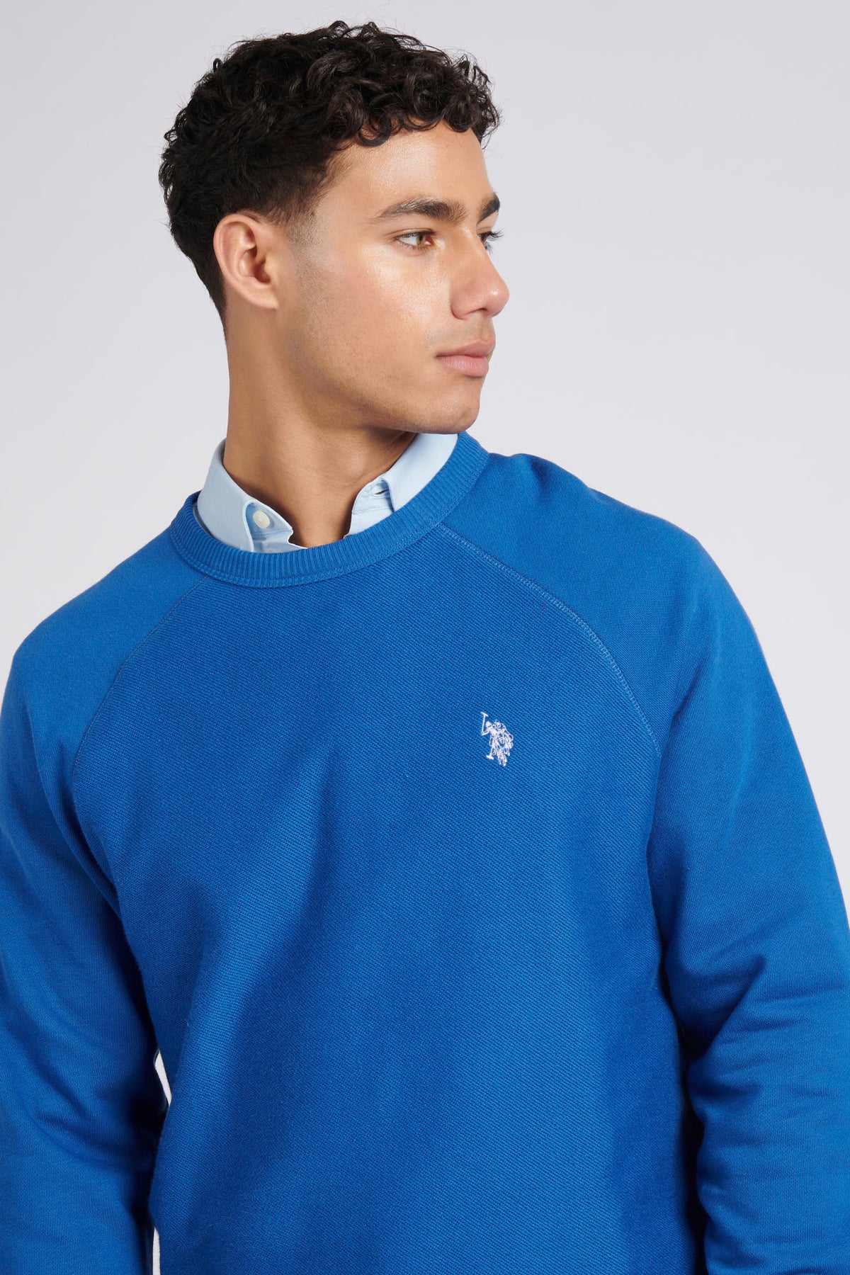 Mens Classic Fit Texture Reverse Sweatshirt in Deja Vu Blue