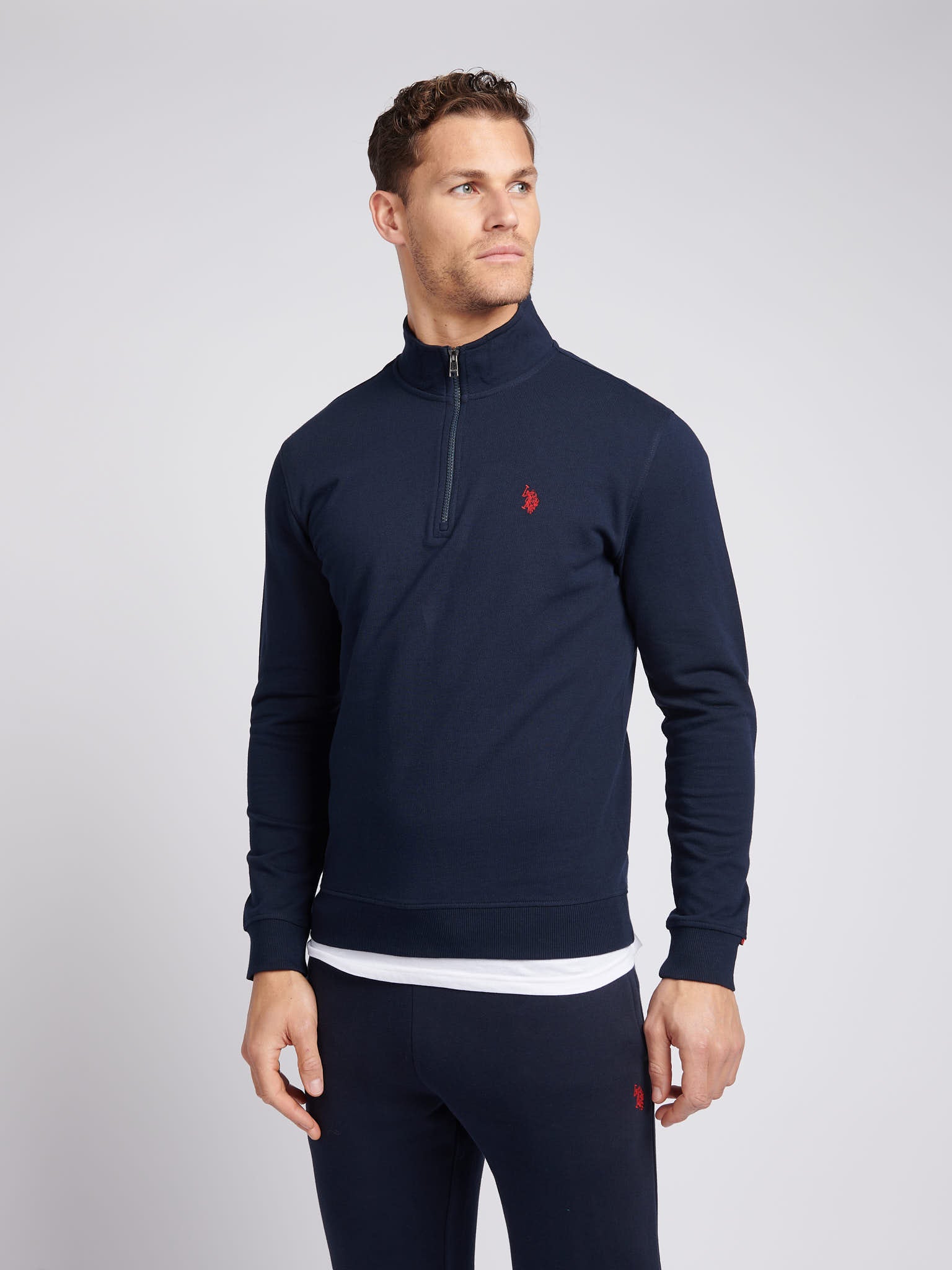 Mens 1/4 Zip Sweatshirt Dark Sapphire Navy / Haute Red DHM – U.S.