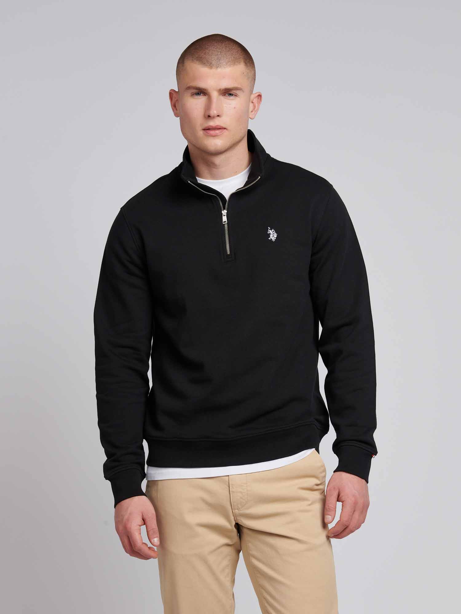 Mens 1/4 Zip Sweatshirt Black Bright White DHM – U.S. Polo Assn. UK