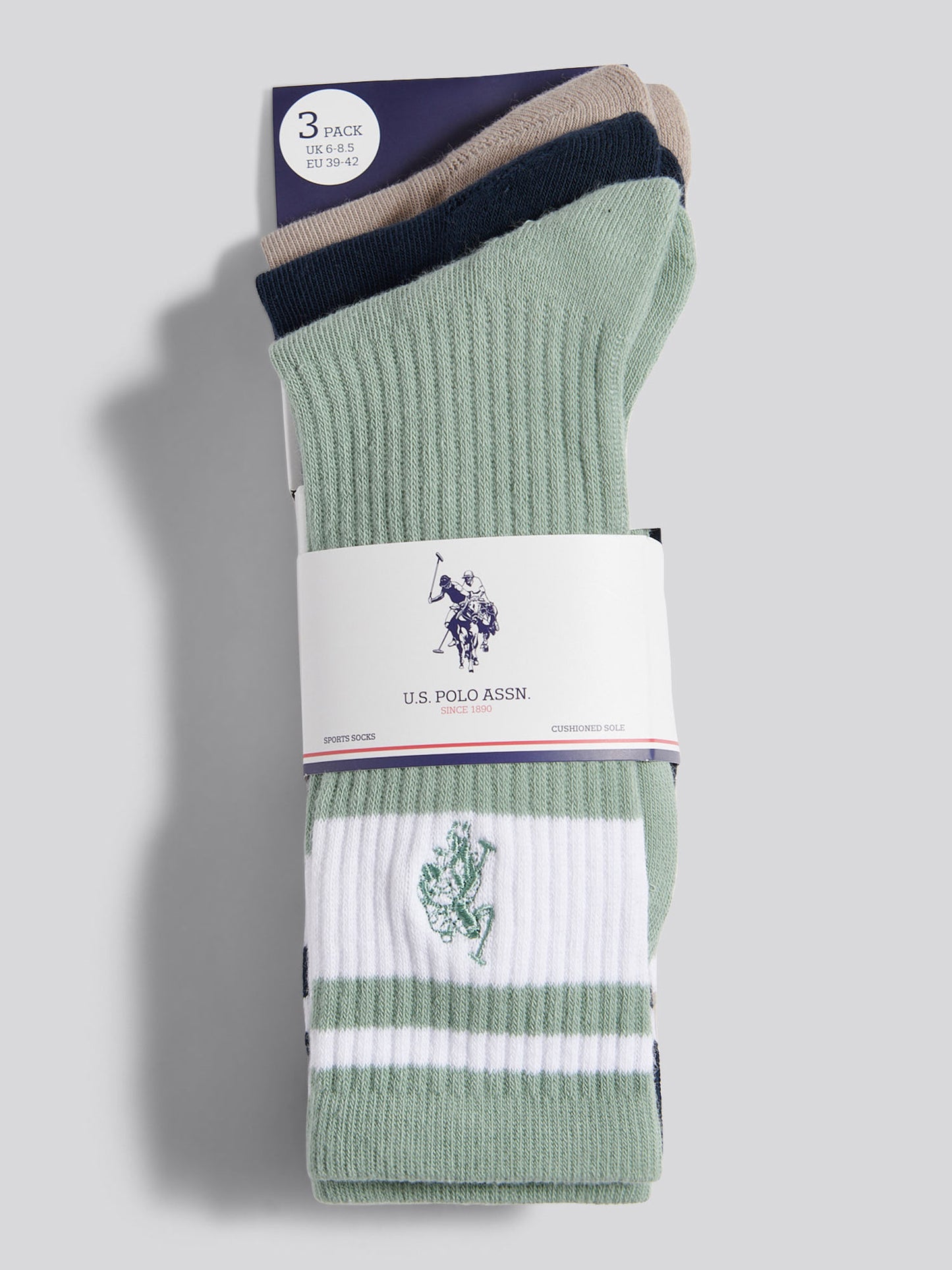 Mens 3 Pack Fashion Brand Stripe Sports Socks in Dark Sapphire Navy