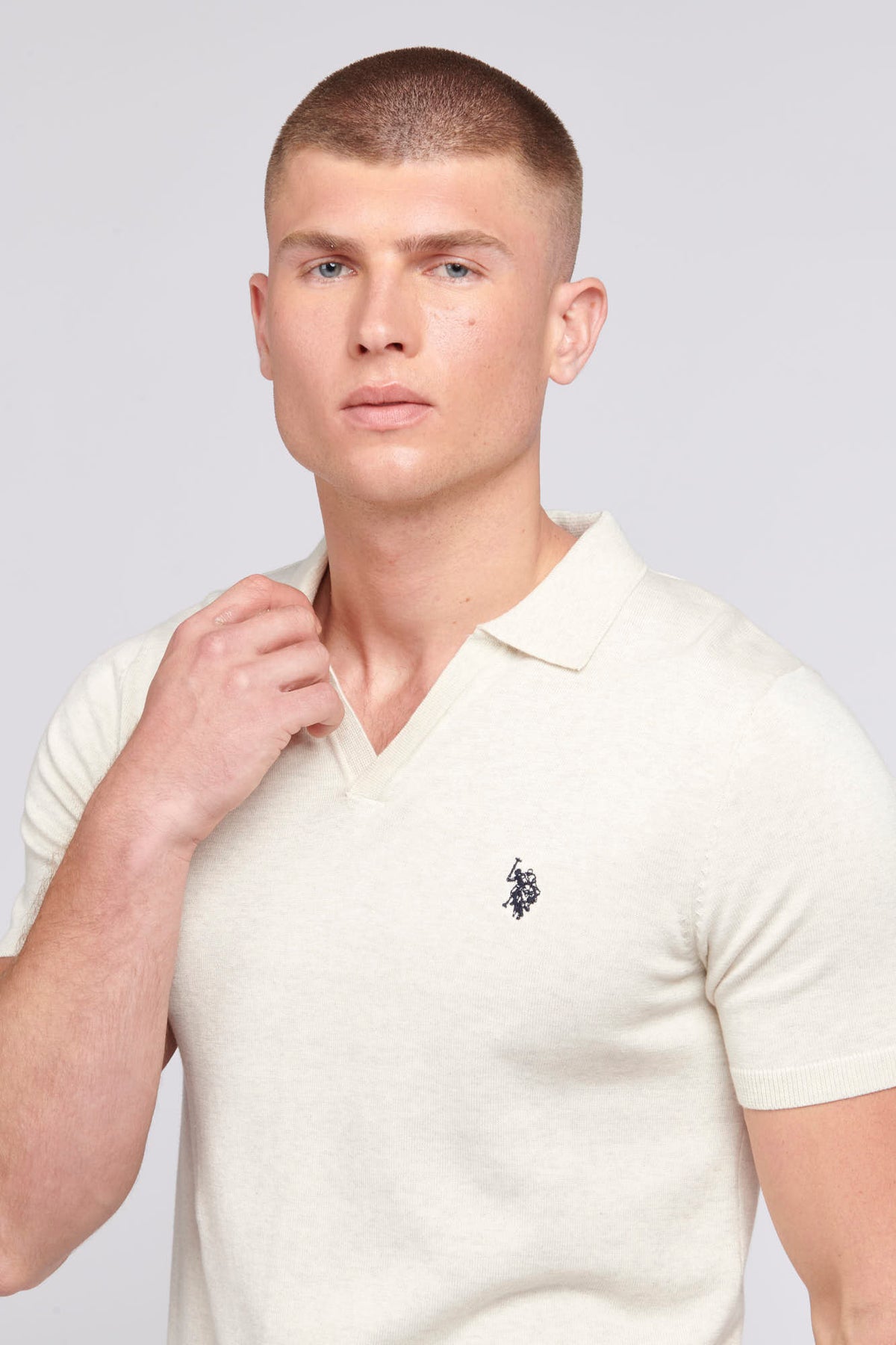 Mens Regular Fit Combed Cotton Polo Shirt in Birch Marl