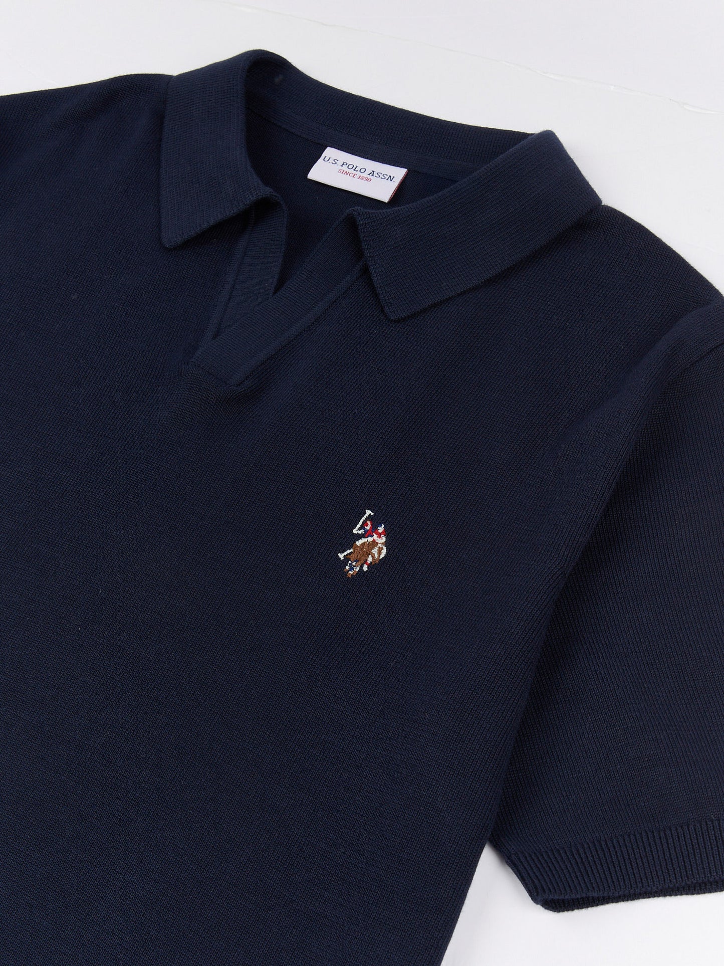 Mens Combed Cotton Revere Polo Shirt in Dark Sapphire Navy / Multi Coloured DHM