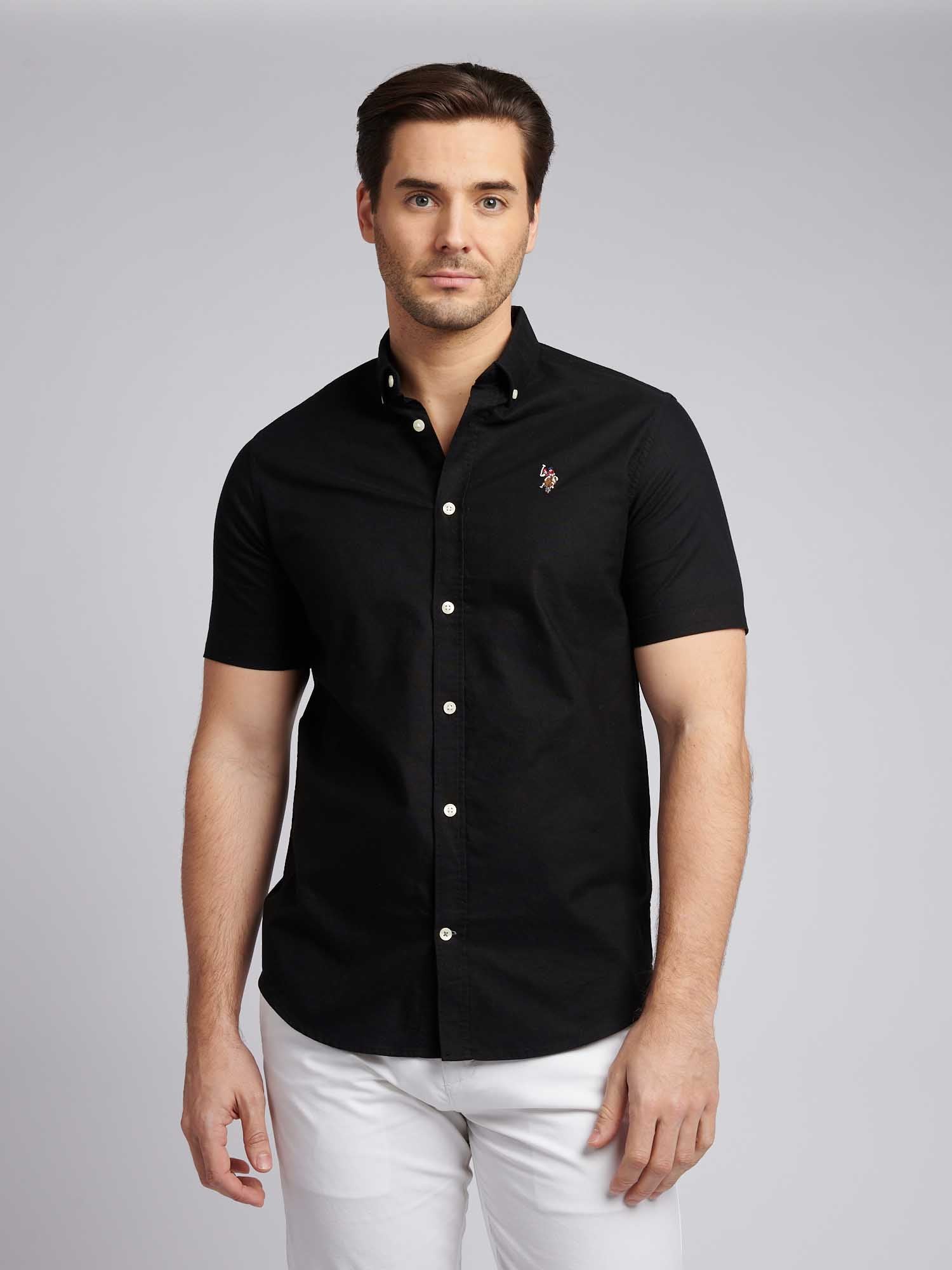 Mens Short Sleeve Oxford Shirt in Black – Polo UK