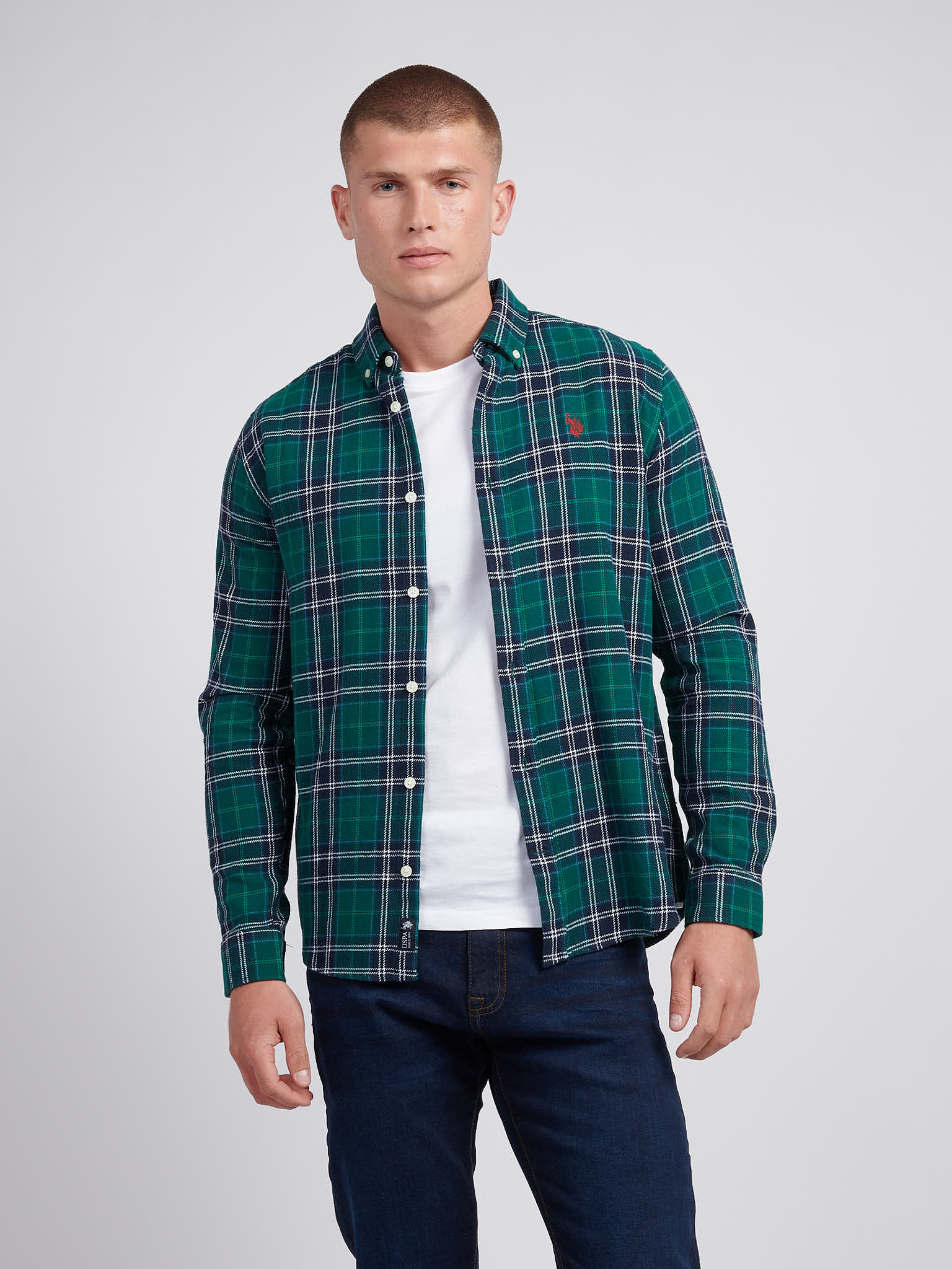 Mens Brushed Flannel Heavyweight Check Shirt in Rain Forest –