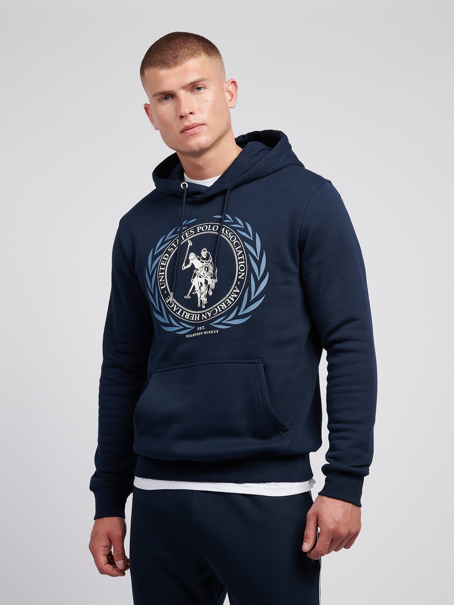 Mens Crest Graphic Hoodie in Dark Sapphire Navy – Polo UK