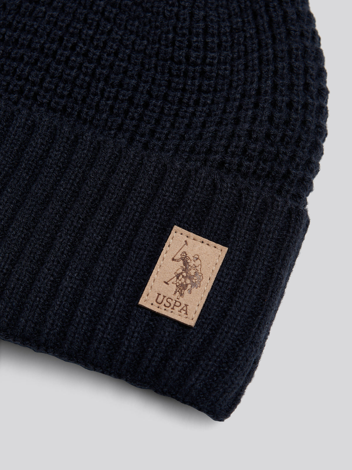 Mens Fleece Lined Waffle Knit Beanie Dark Sapphire Navy