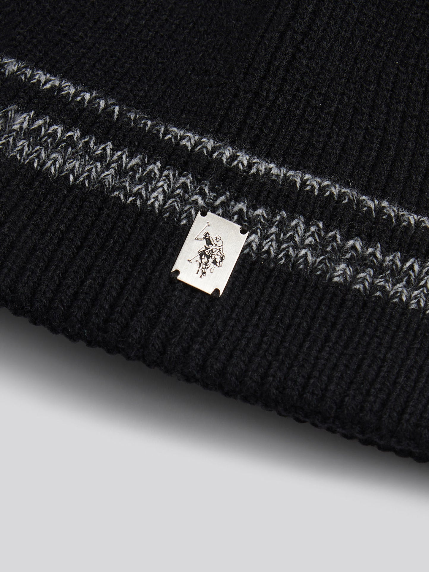 Mens Stripe Tipping Rib Knit Beanie in Black