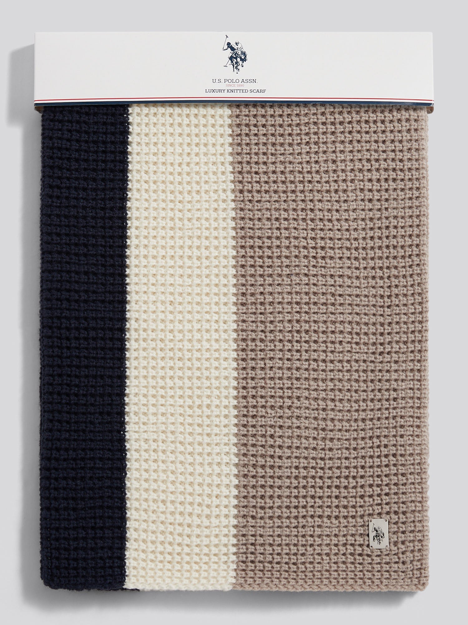 Mens Striped Waffle Knit Scarf in Atmosphere – Polo UK