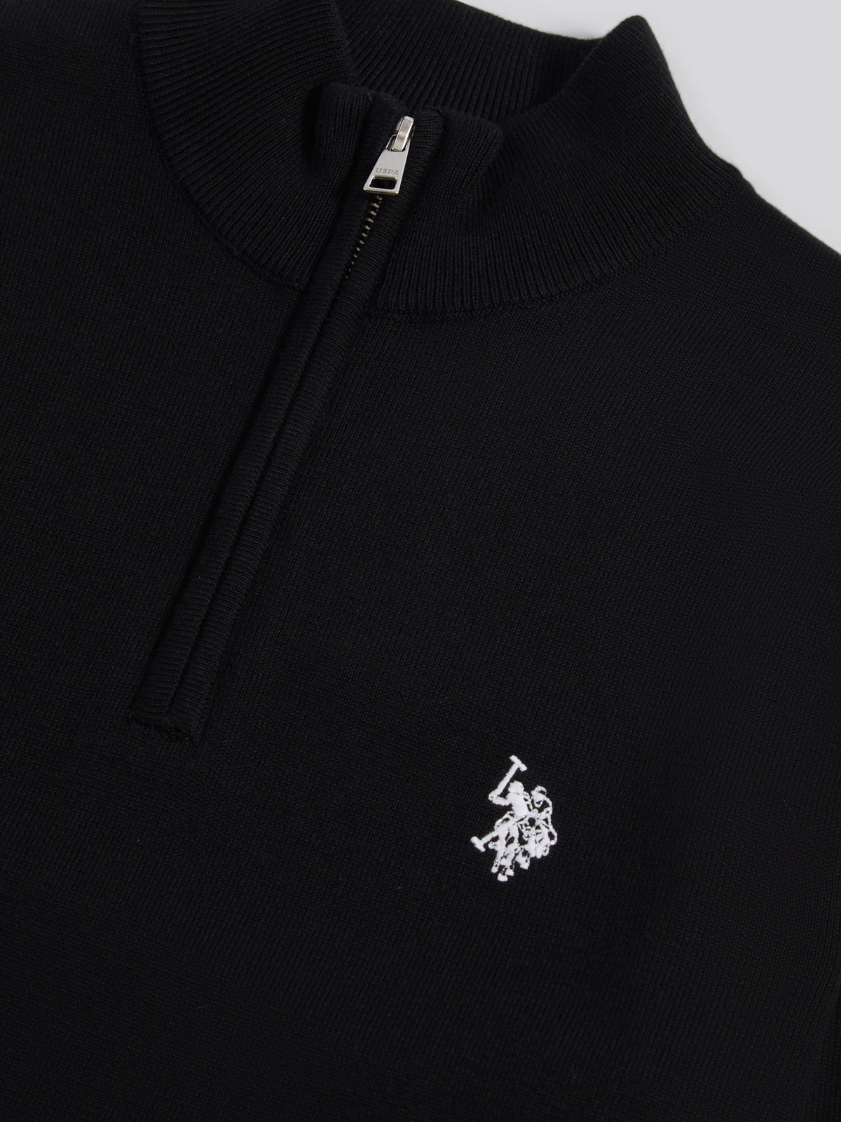 Mens Cotton Quarter Zip Funnel Jumper Black Bright White DHM