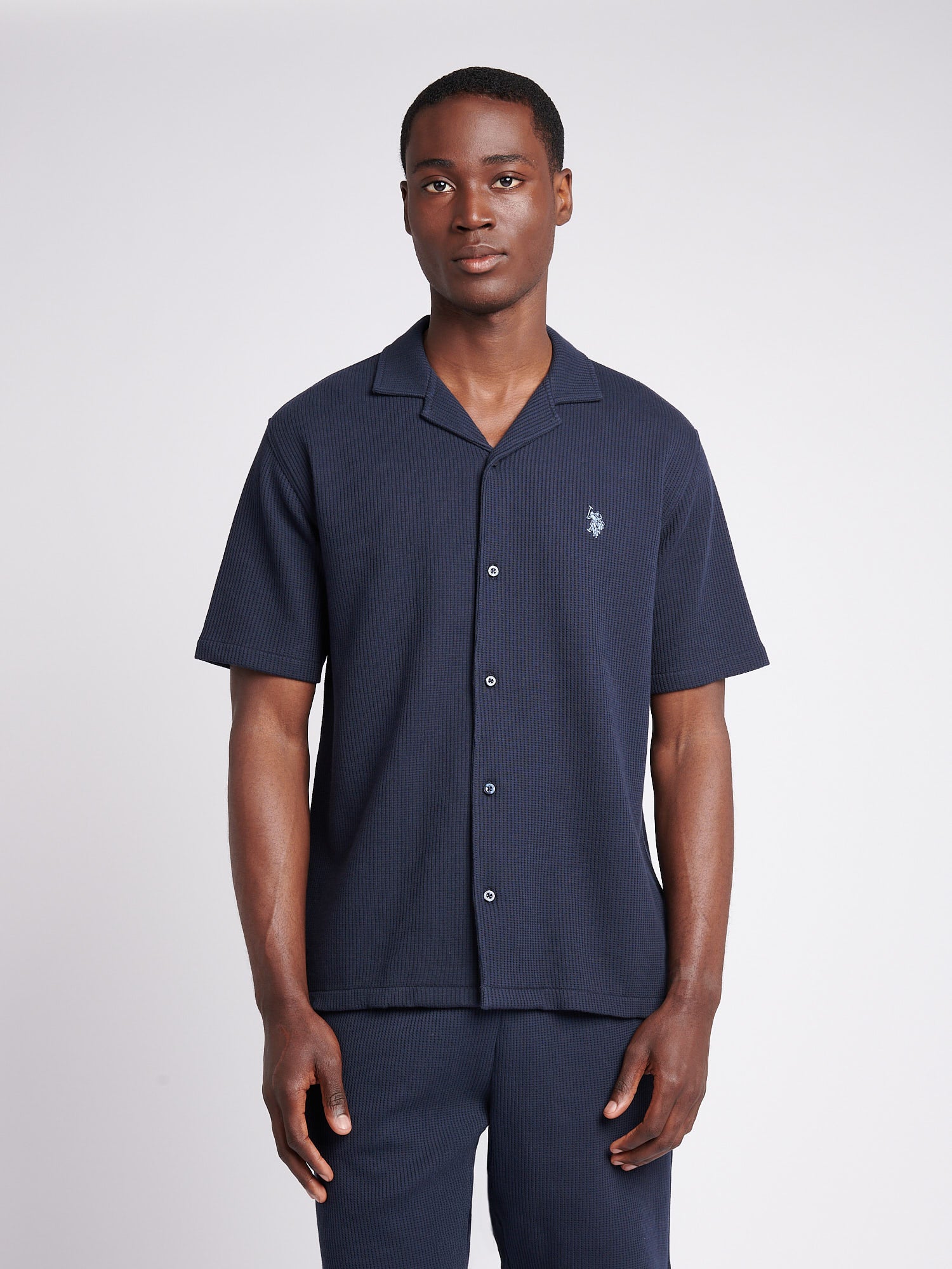 Mens Waffle Texture Revere Shirt in Dark Sapphire Navy – U.S. Polo