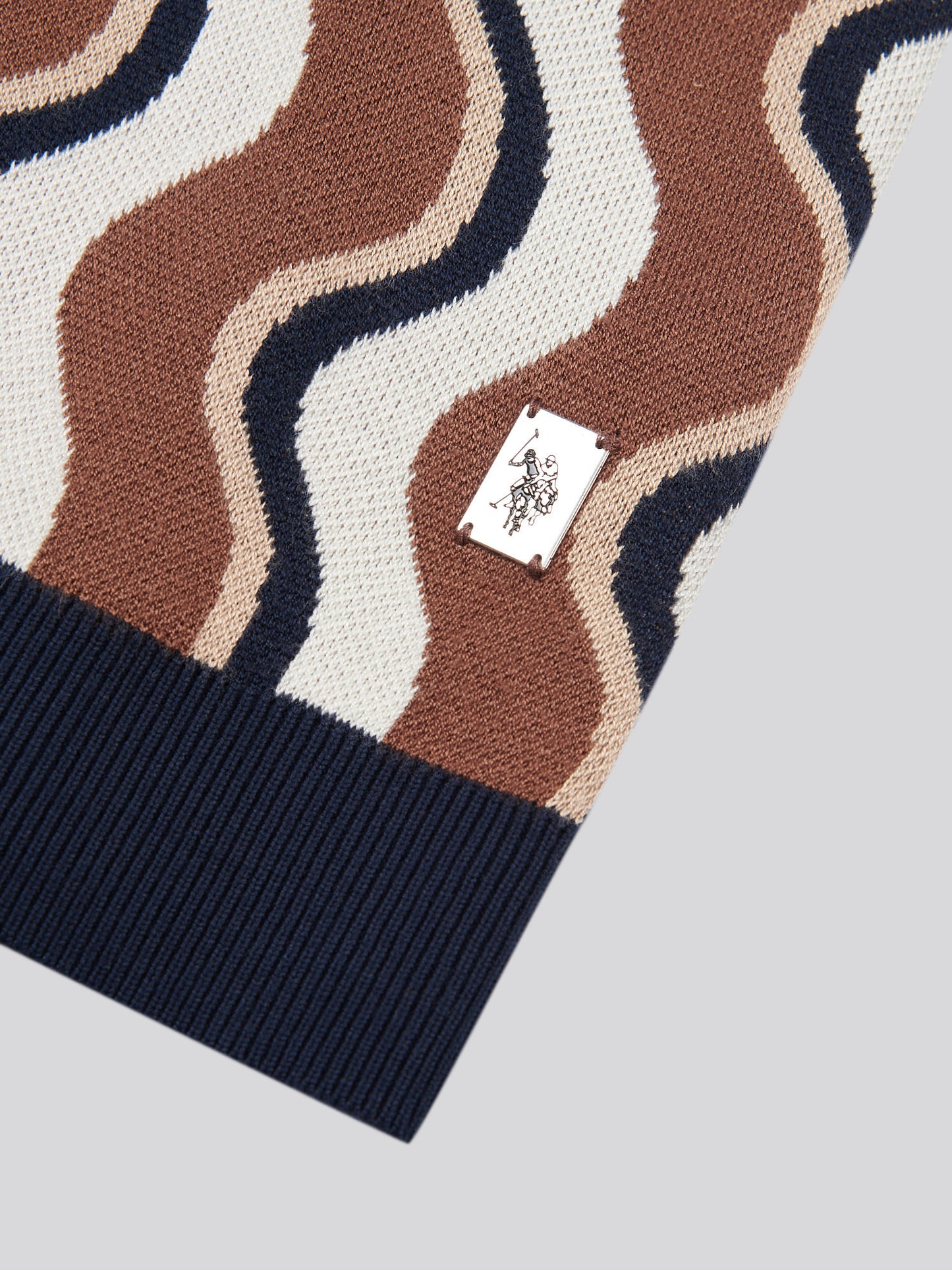 Mens Wave Knit Open Collar Polo Shirt in Cocoa Brown