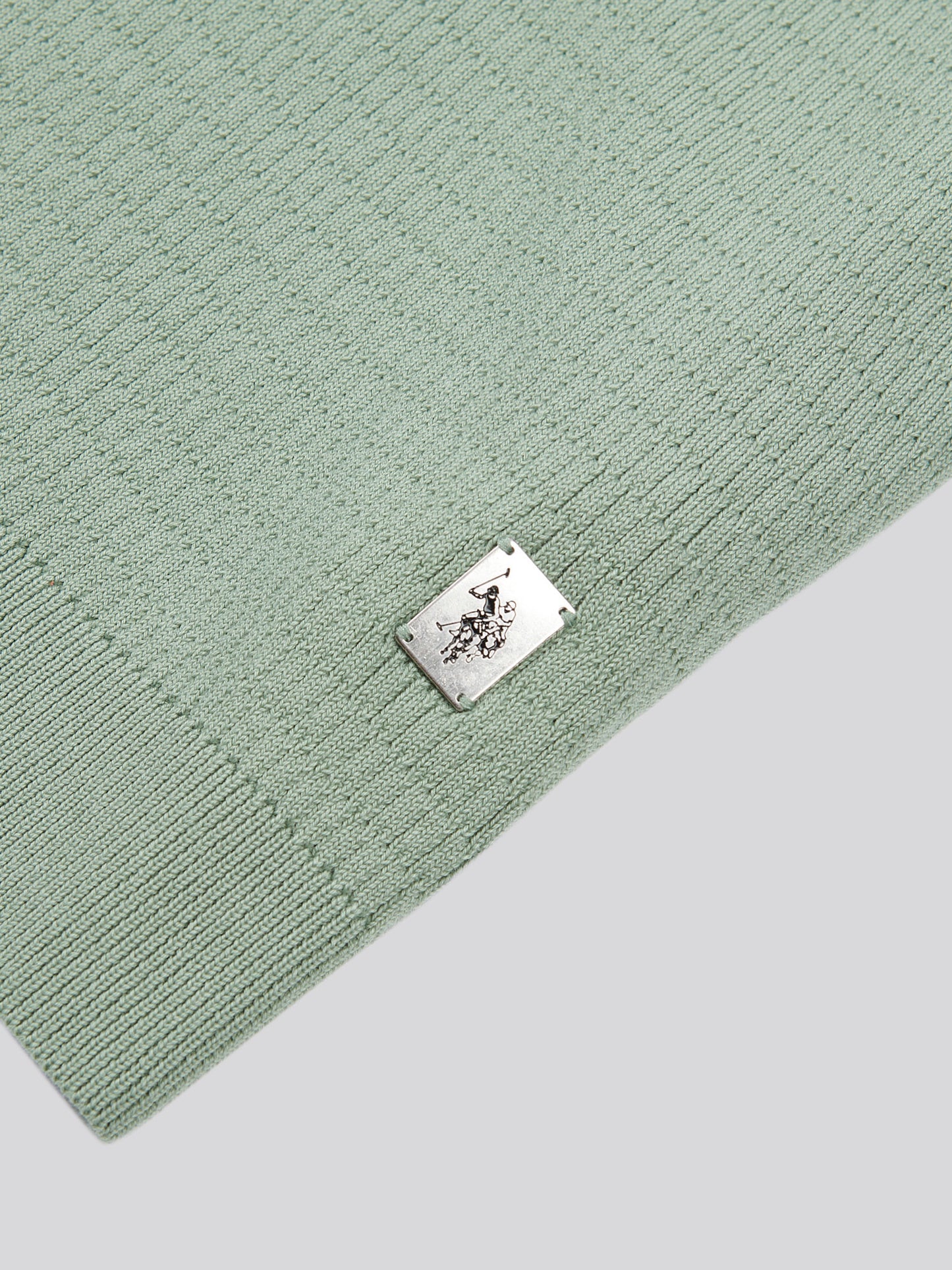 Mens Texture Open Collar Knit Polo Shirt in Green Bay