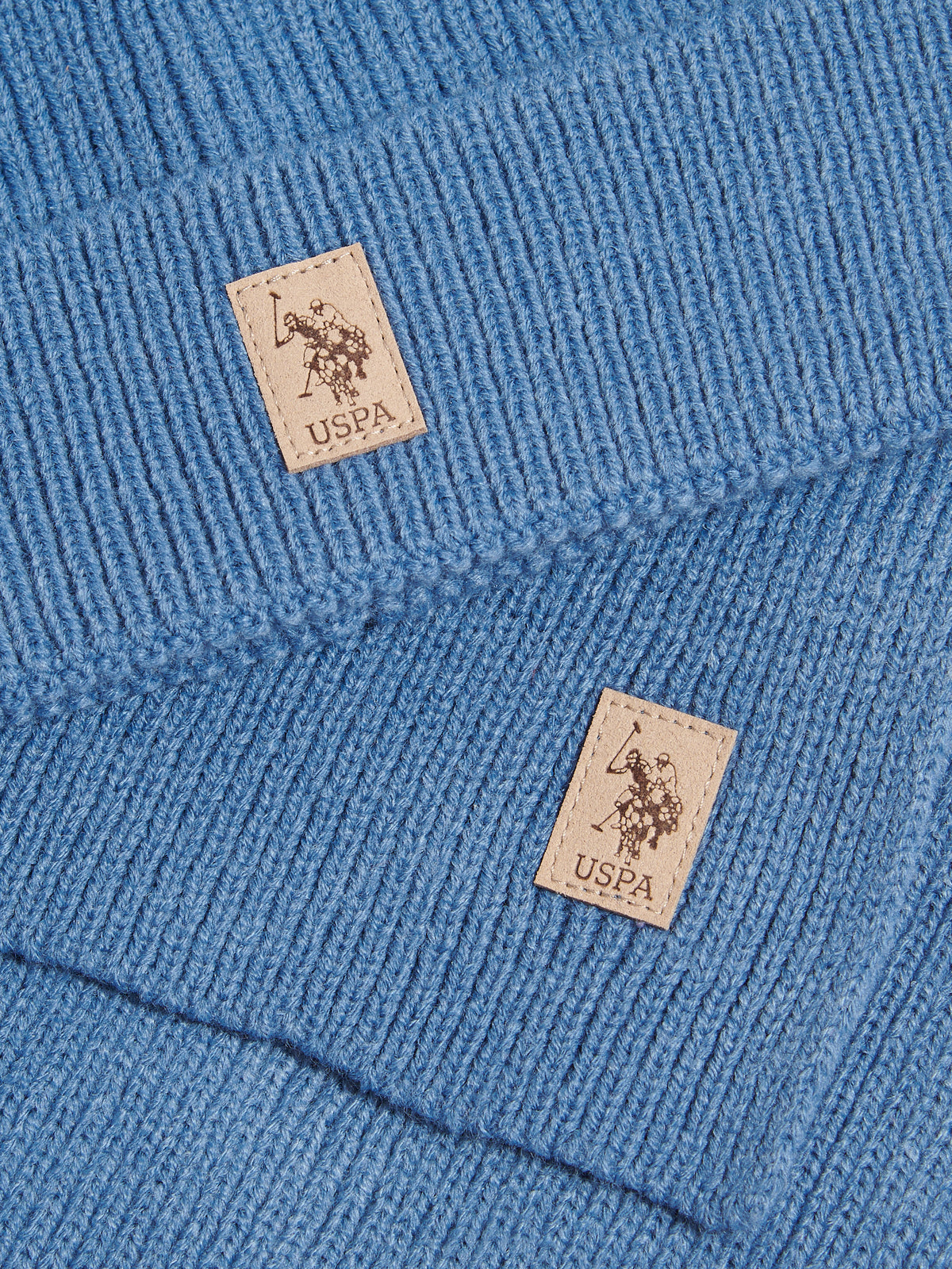 Mens Luxury Rib Knit Beanie & Scarf Set Blue Horizon Marl
