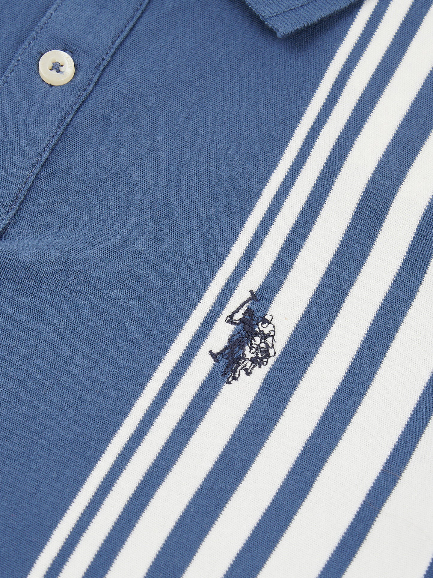 Mens Vertical Stripe Polo Shirt in Vintage Indigo