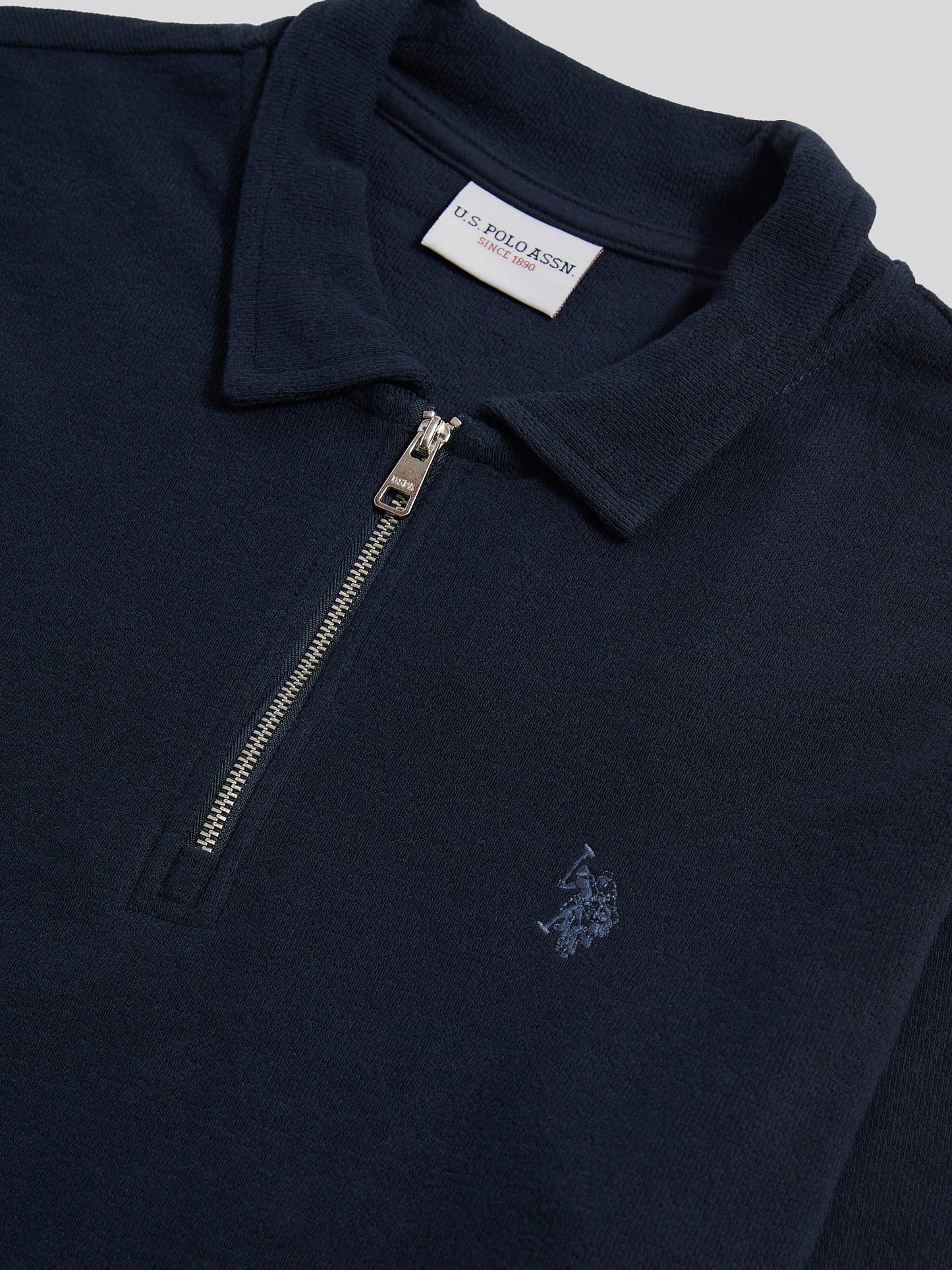 Mens Flat Pile Long Sleeve Polo Shirt in Dark Sapphire Navy / Moonlight Blue DHM