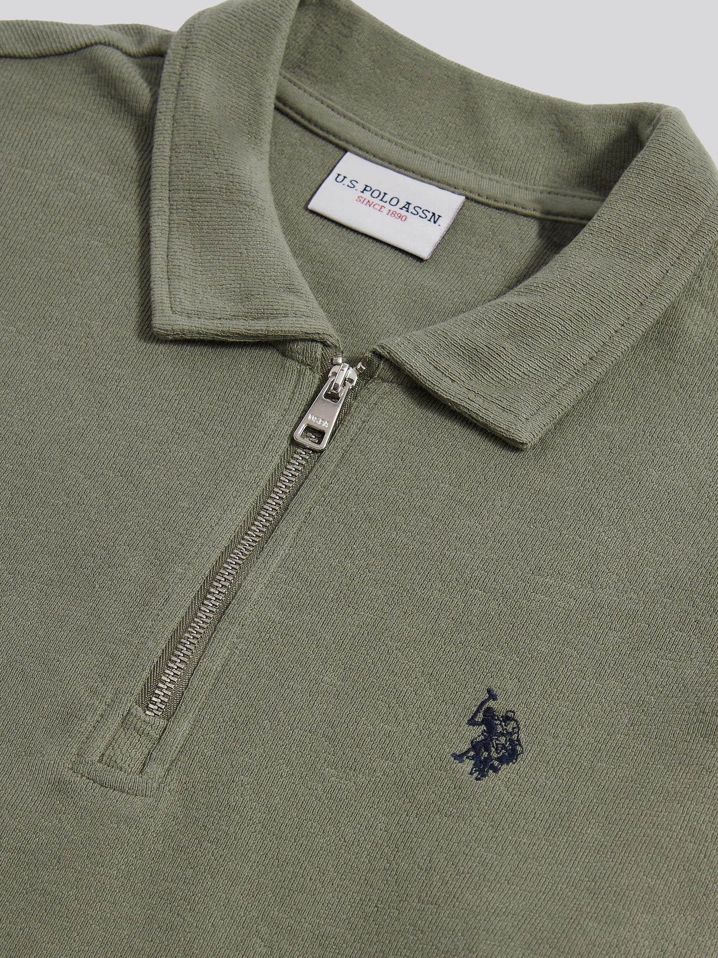 Mens Flat Pile Long Sleeve Polo Shirt in Mulled Basil