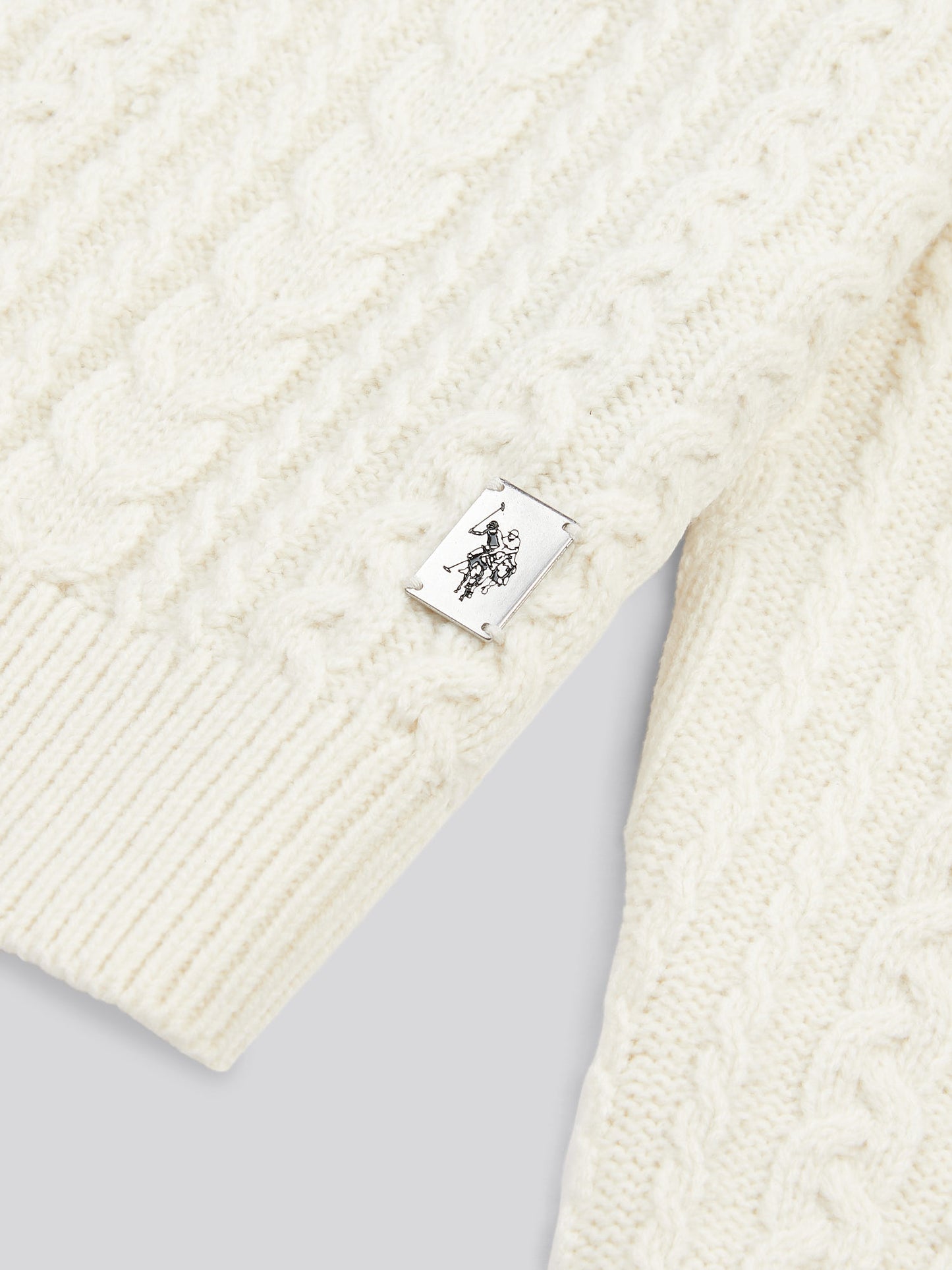 Mens Aran Knit Crew in Whisper White