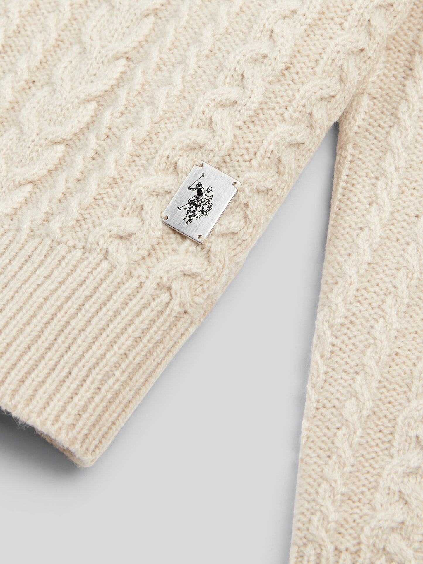 Mens Aran Knit Crew in Birch Marl