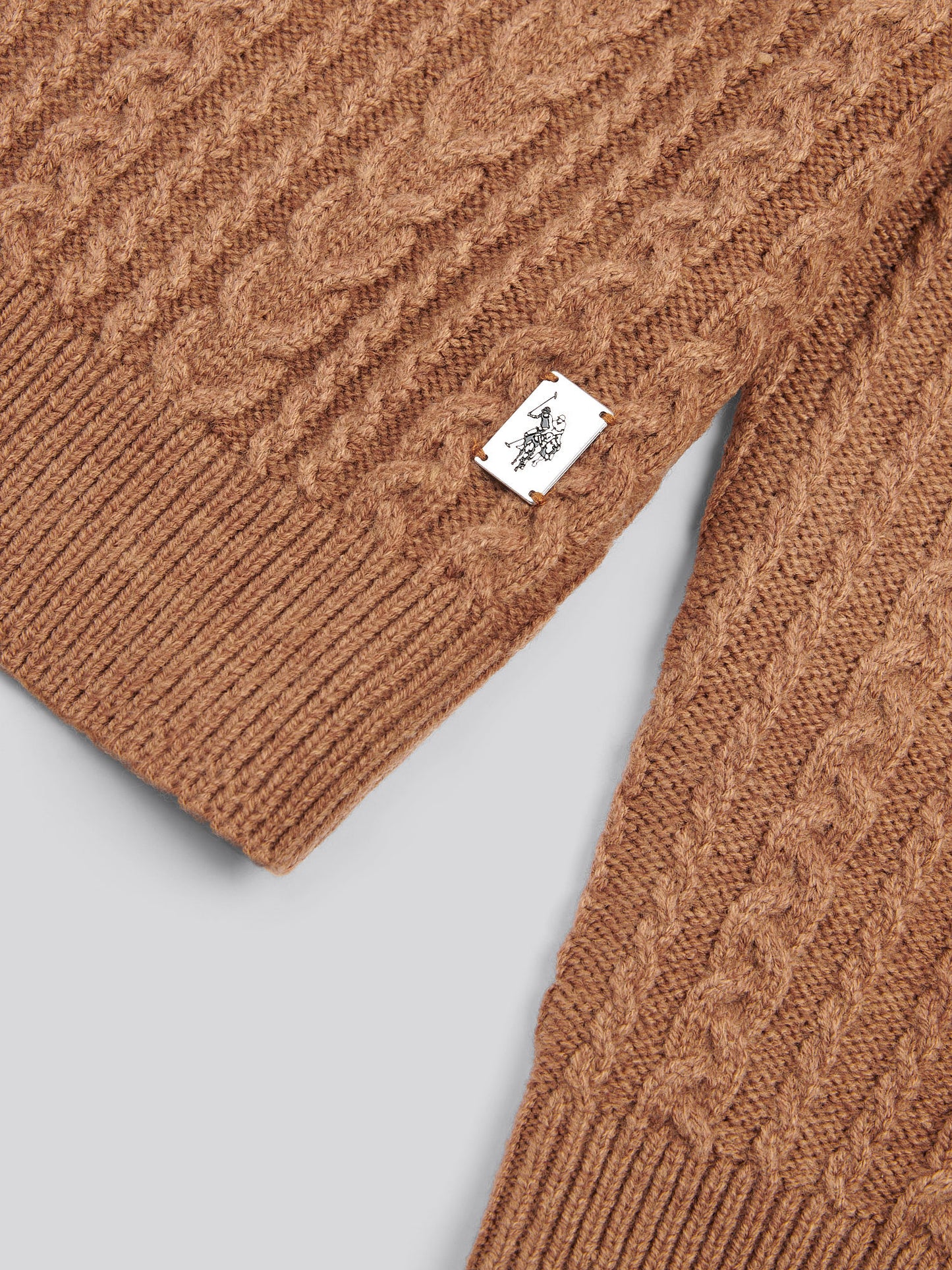 Mens Aran Knit Crew in Rawhide Marl