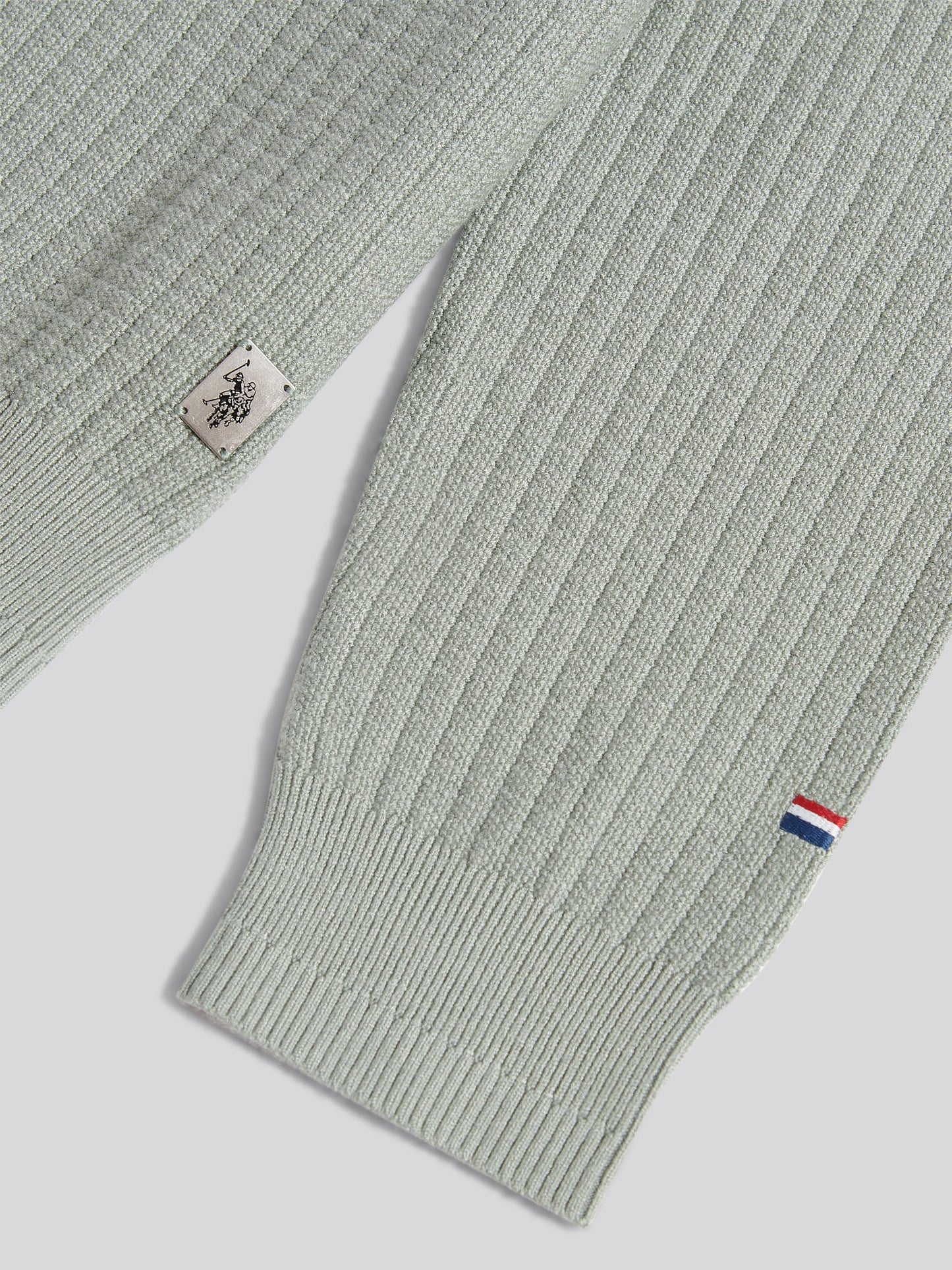 Mens Check Texture Knit Funnel in Iceberg Green