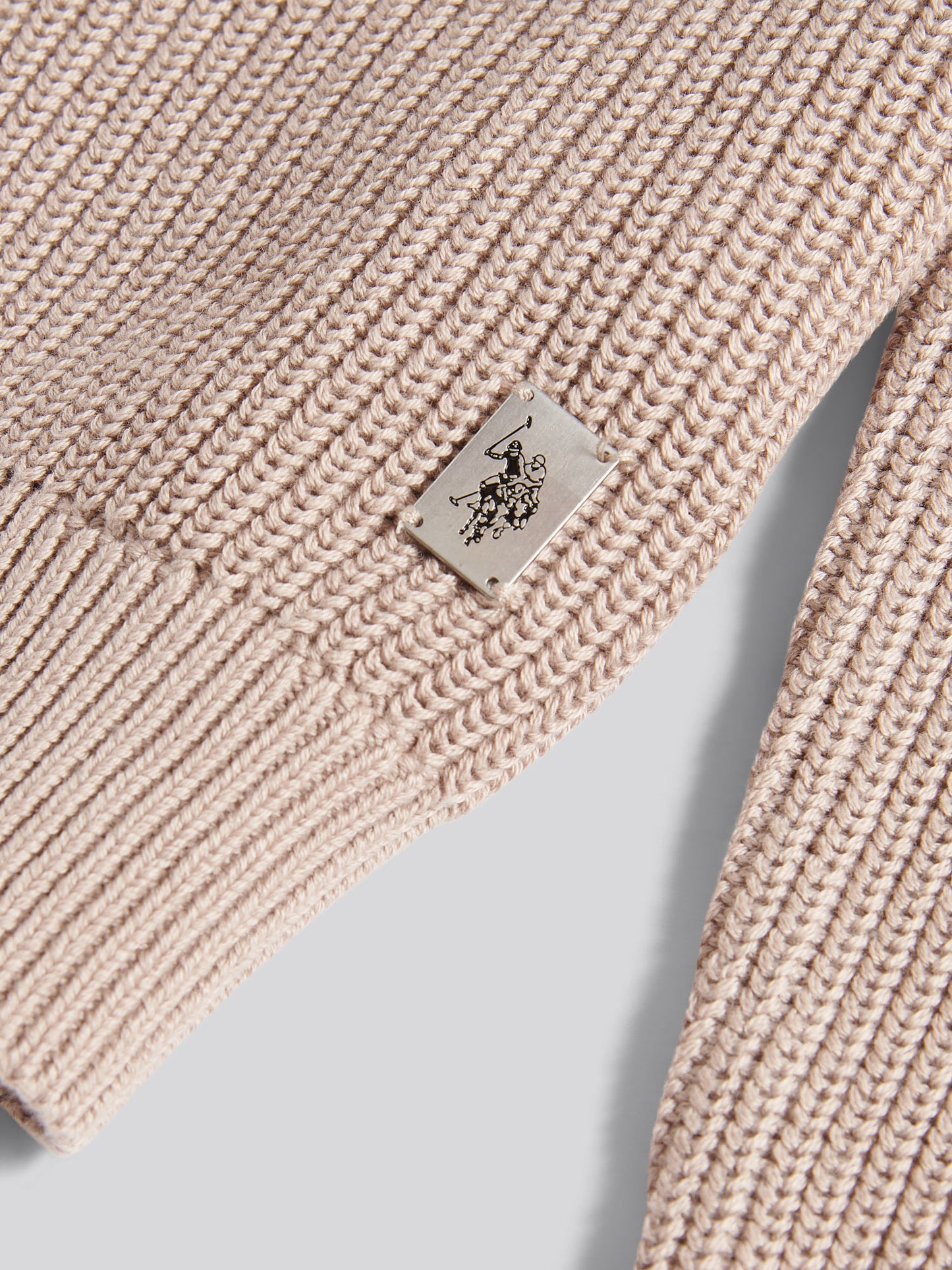 Mens Half Cardigan Stitch Knit Funnel in Atmosphere