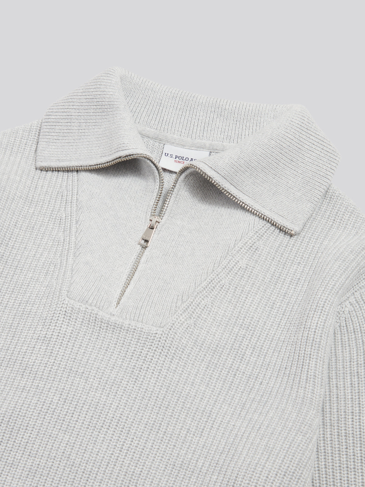 Mens Half Cardigan Stitch Knit Funnel Light Grey Marl