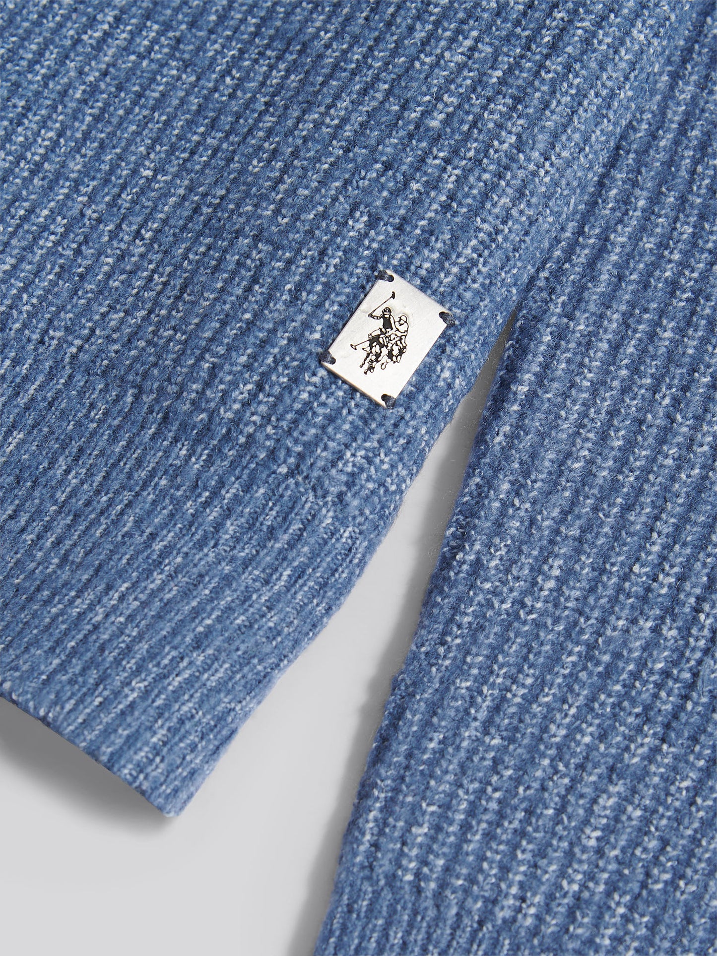 Mens Brushed Knit Long Sleeve Polo Shirt in Vintage Indigo