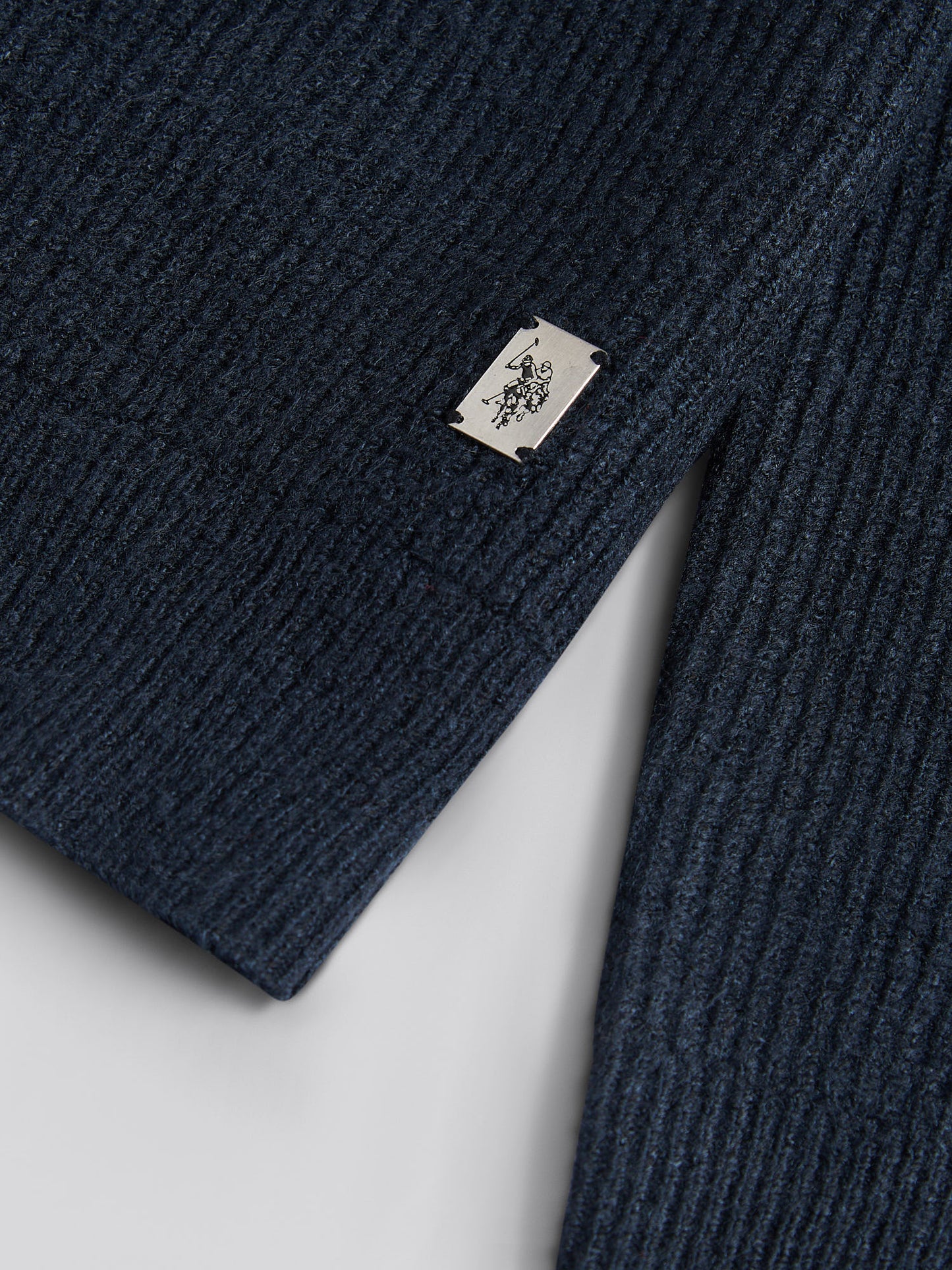 Mens Brushed Knit Long Sleeve Polo Shirt in Dark Sapphire Navy