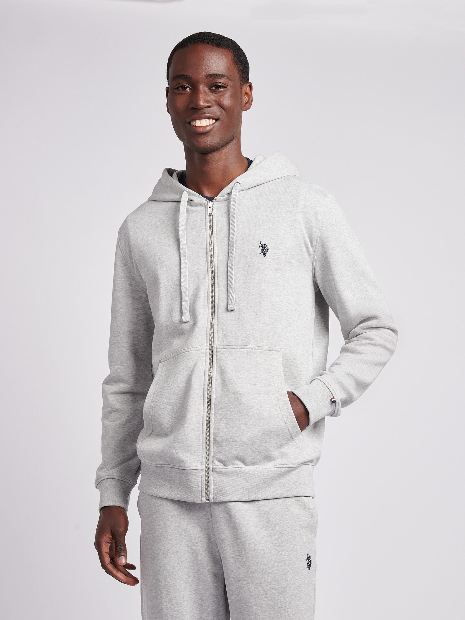 Boys Double Horsemen Brush Back Hoodie in Black Bright White DHM