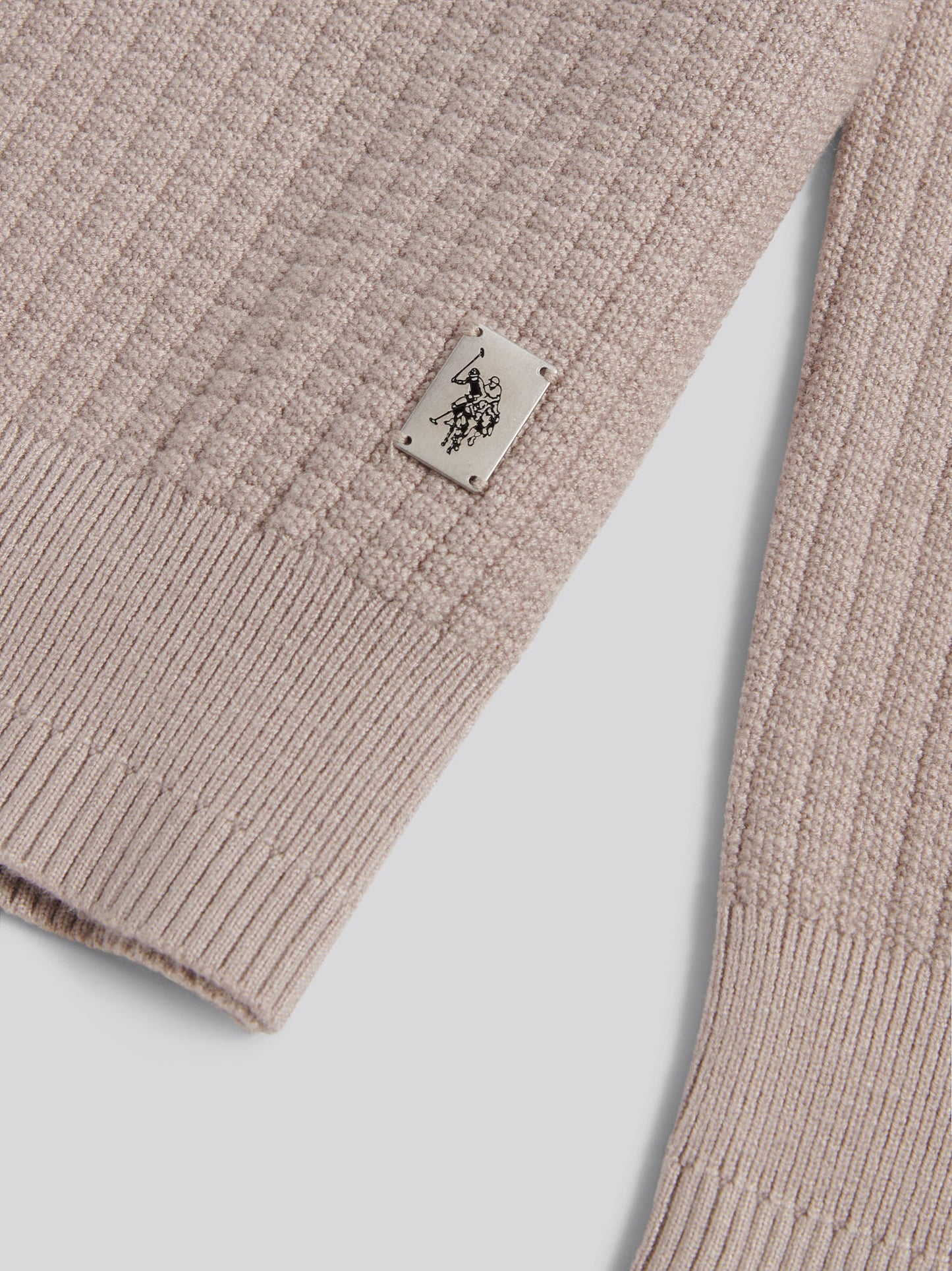 Mens Check Texture Button Thru Long Sleeve Polo Shirt in Atmosphere