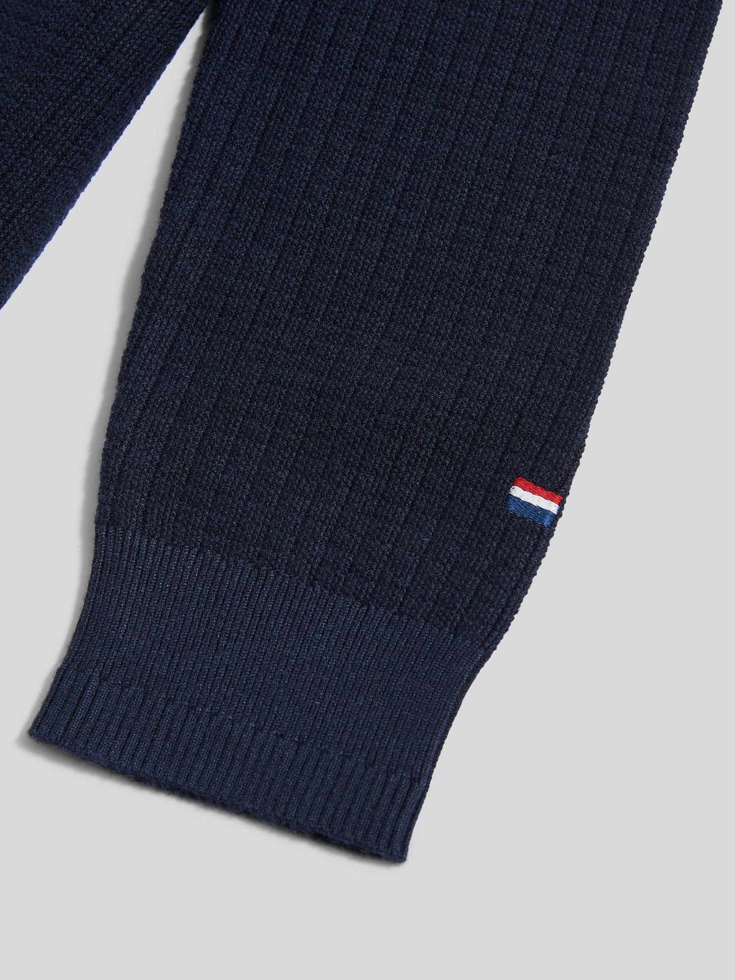 Mens Check Texture Button Thru Long Sleeve Polo Shirt in Dark Sapphire Navy