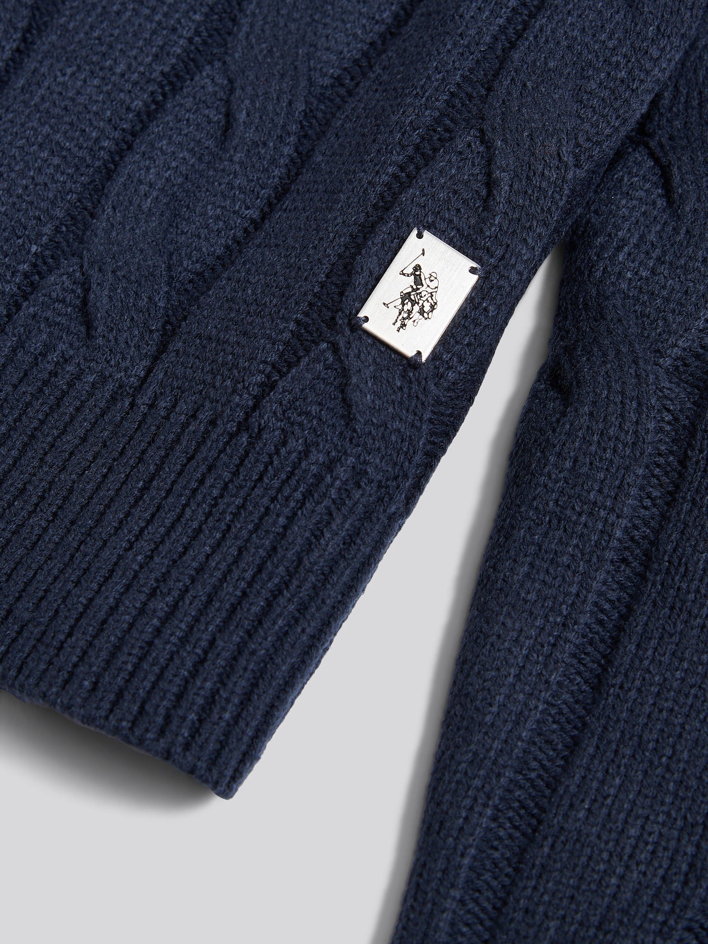 Mens Cable Knit Crew in Dark Sapphire Navy