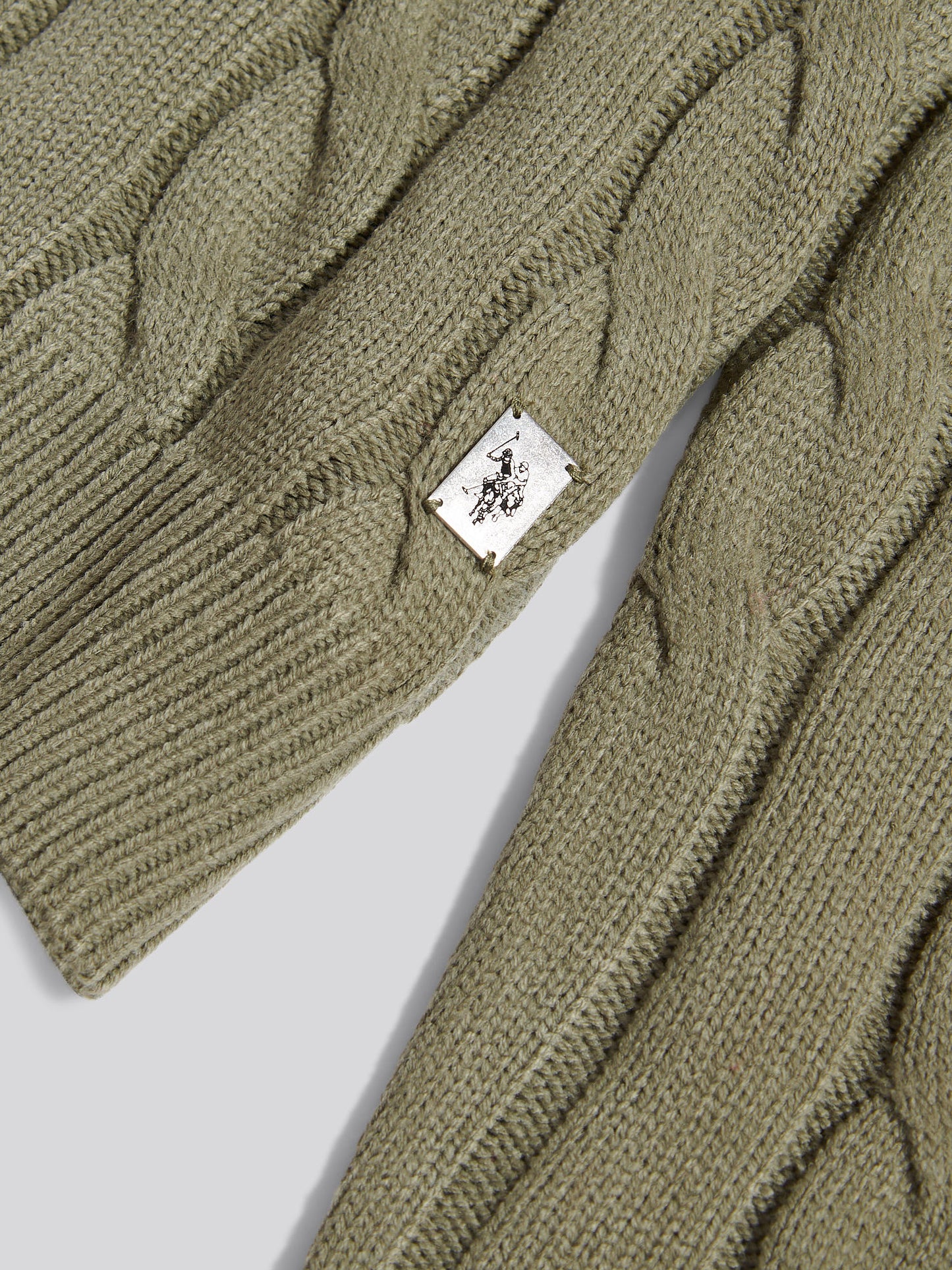 Mens Cable Knit Crew in Mulled Basil