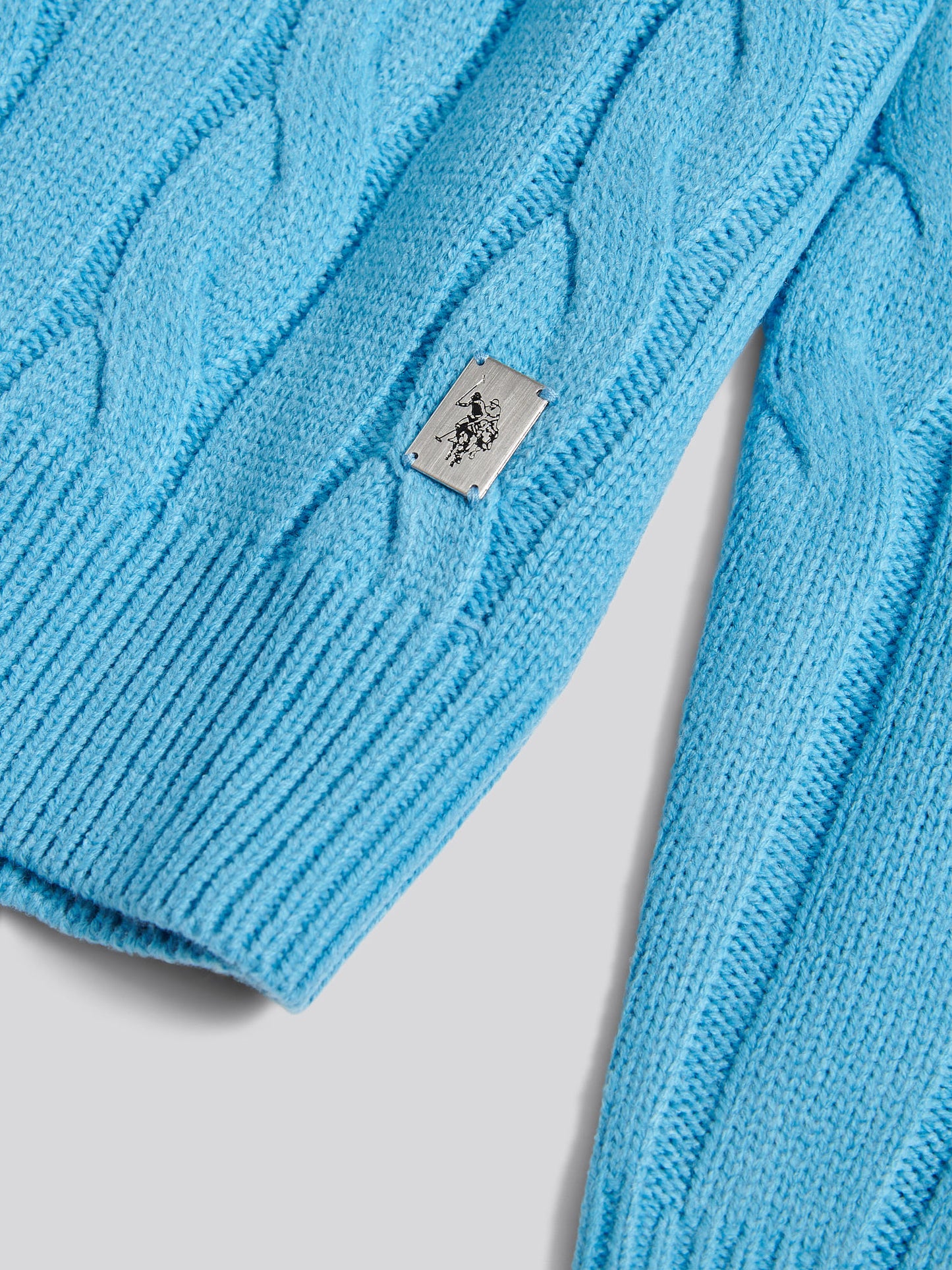 Mens Cable Knit Crew in Heritage Blue