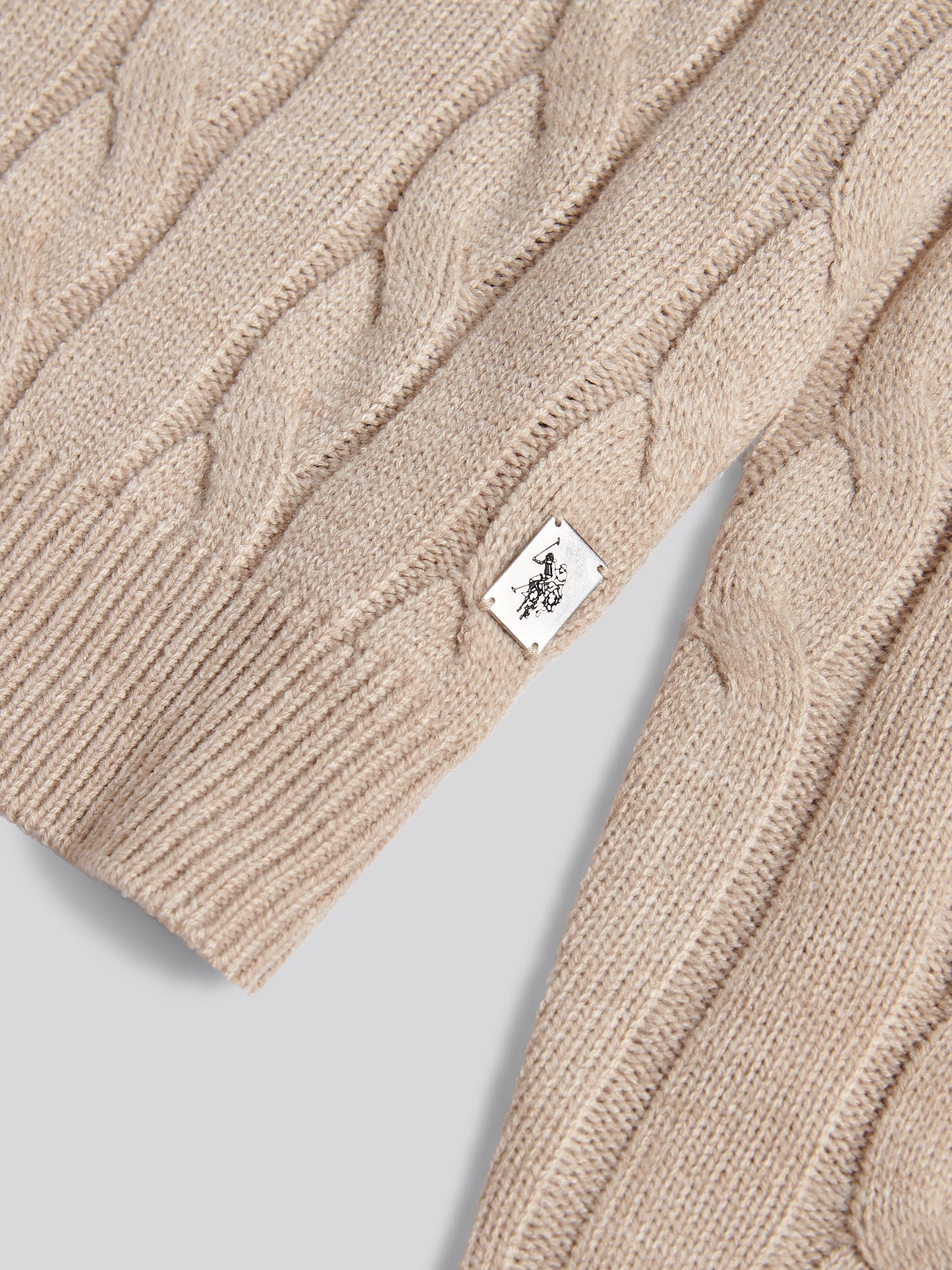 Mens Cable Knit Crew in Atmosphere Marl