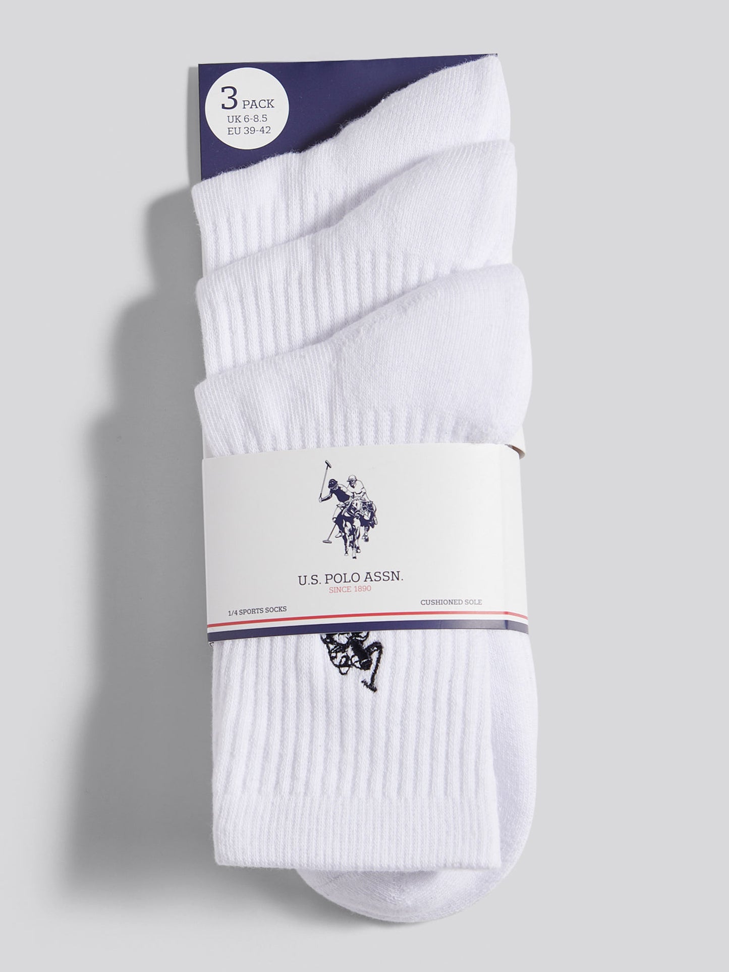 Mens 3 Pack Quarter Sports Sock in Bright White