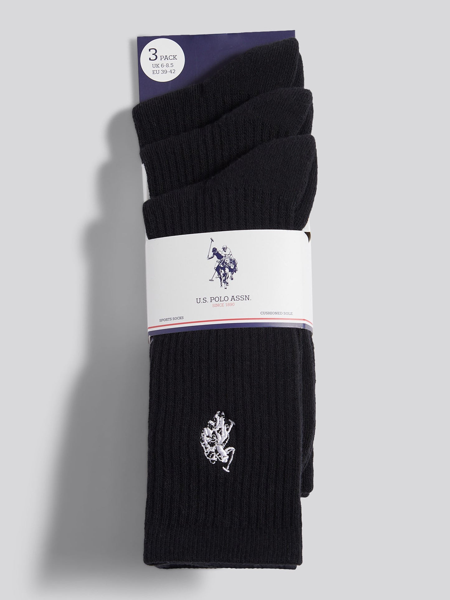 Mens 3 Pack Classic Sport Socks in Black Bright White DHM