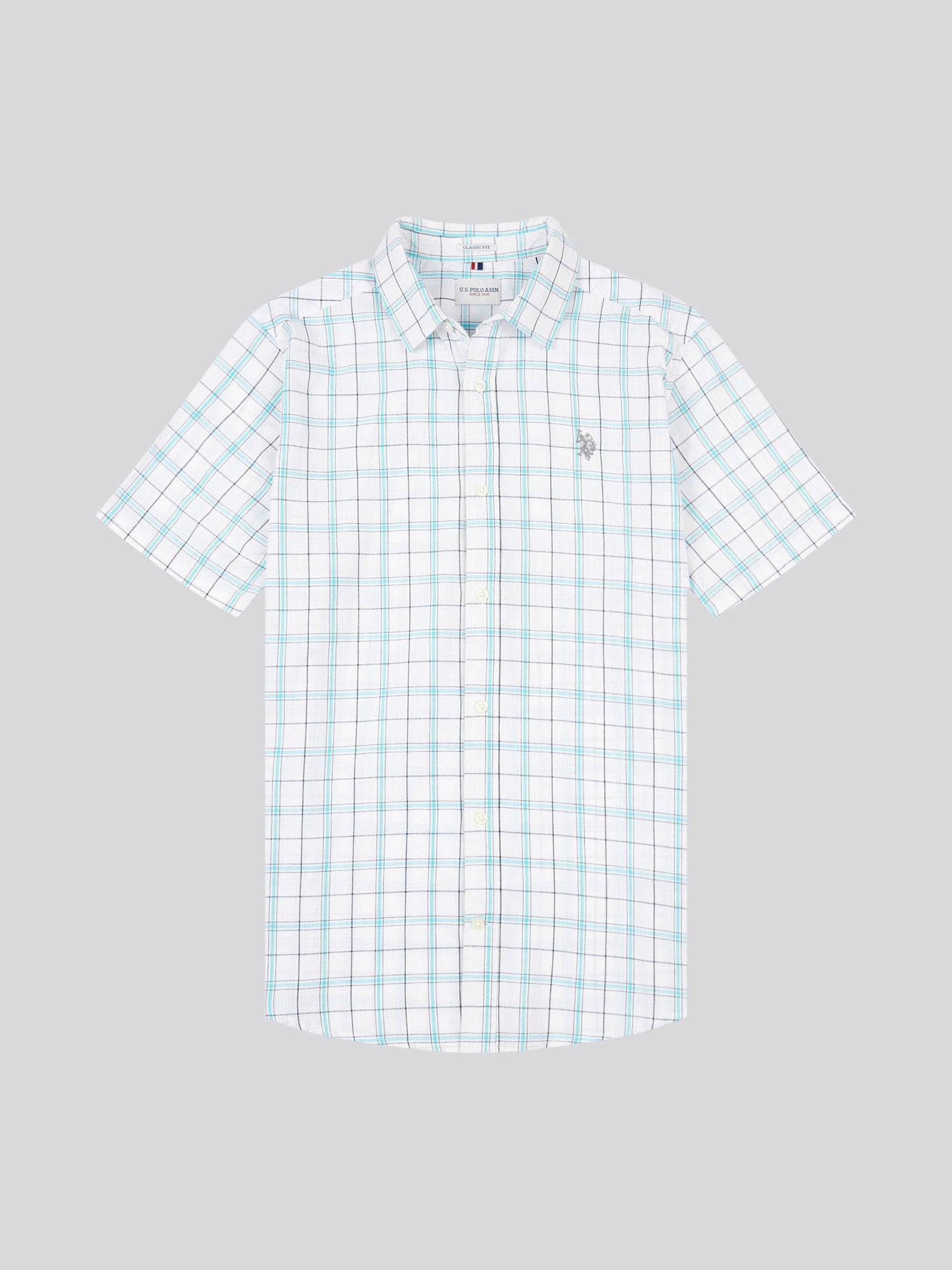 Mens Double Horsemen Checked Short Sleeve Shirt in Bright White